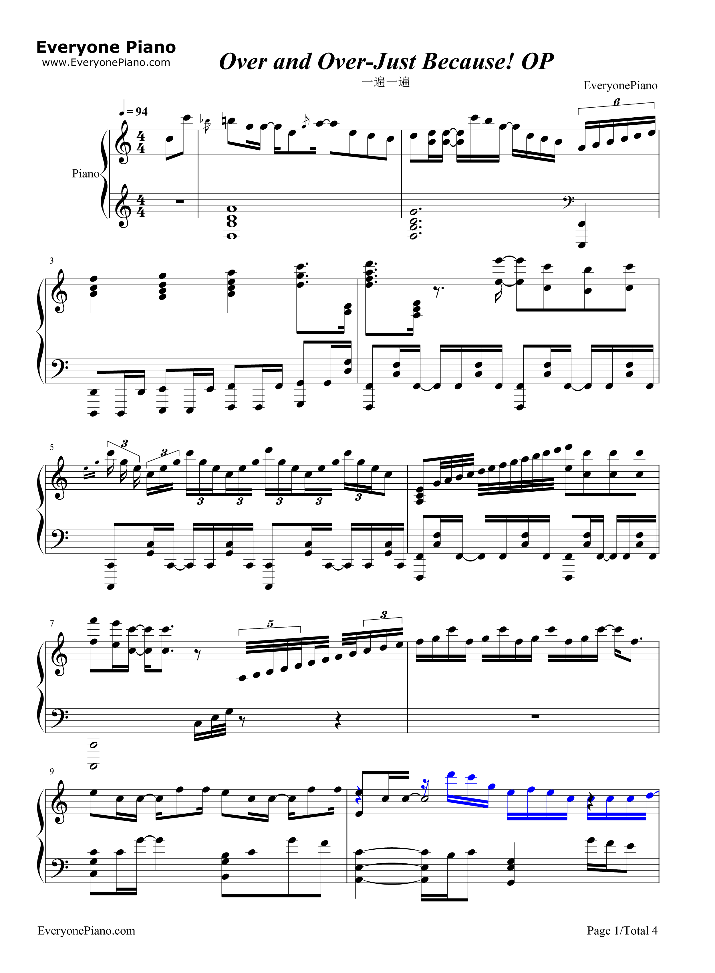 Over_and_Over钢琴谱_やなぎなぎ