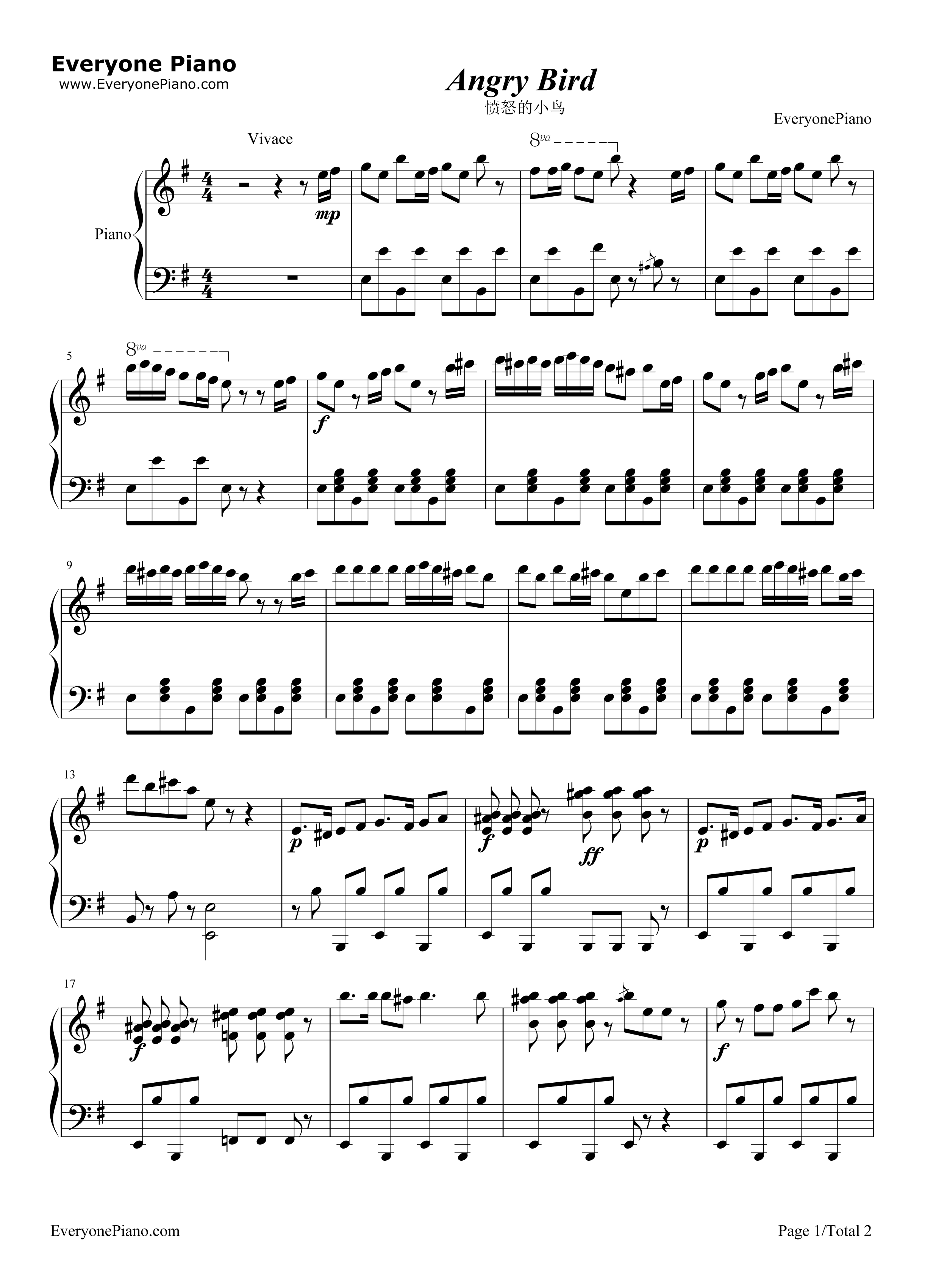 愤怒的小鸟背景音乐钢琴谱_未知
