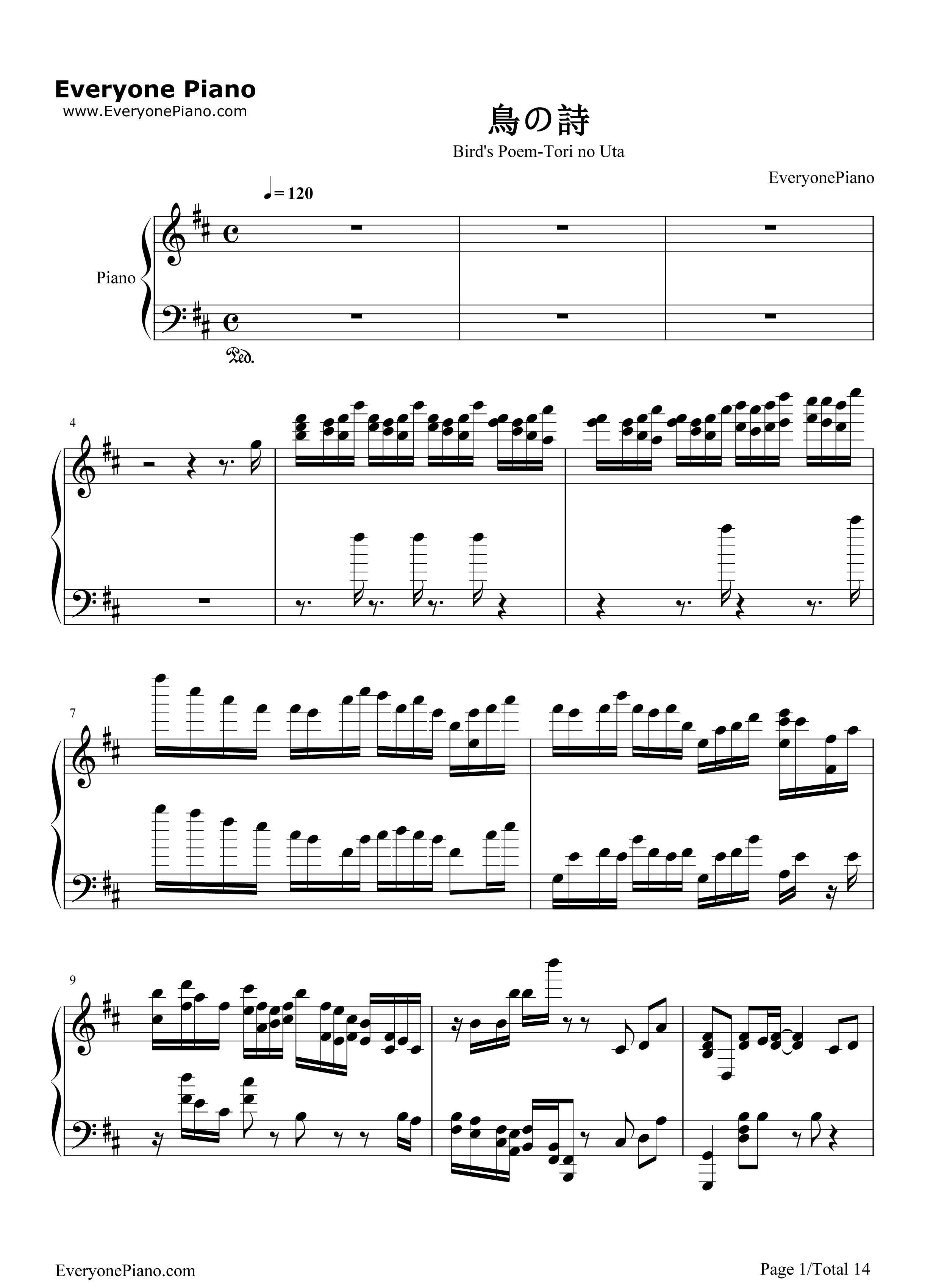 鸟之诗钢琴谱_Lia