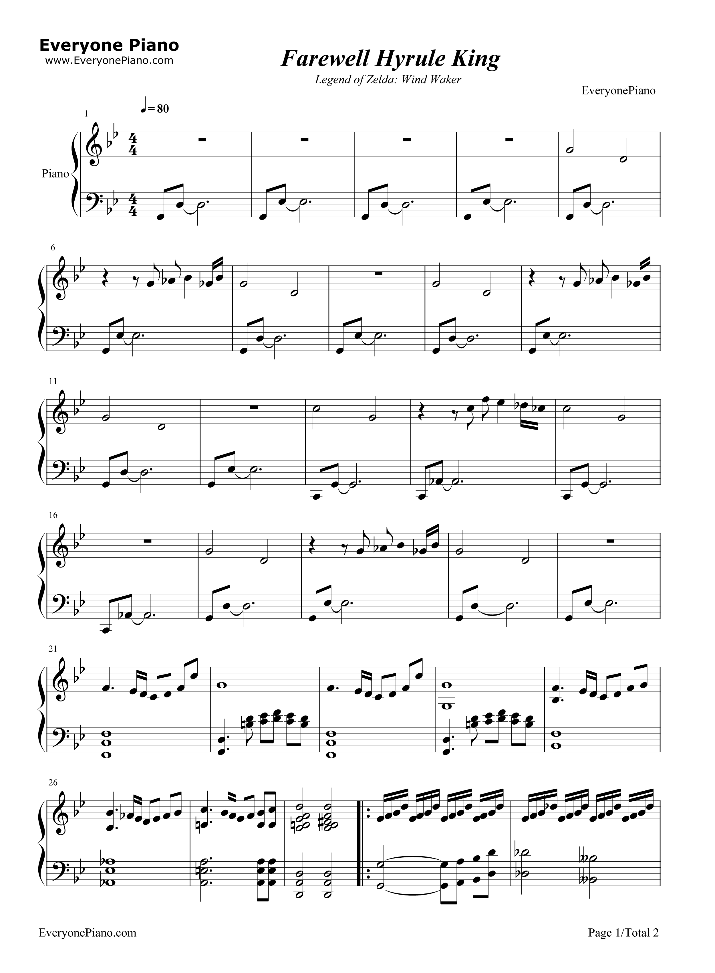 Farewell_Hyrule_King钢琴谱_永田権太