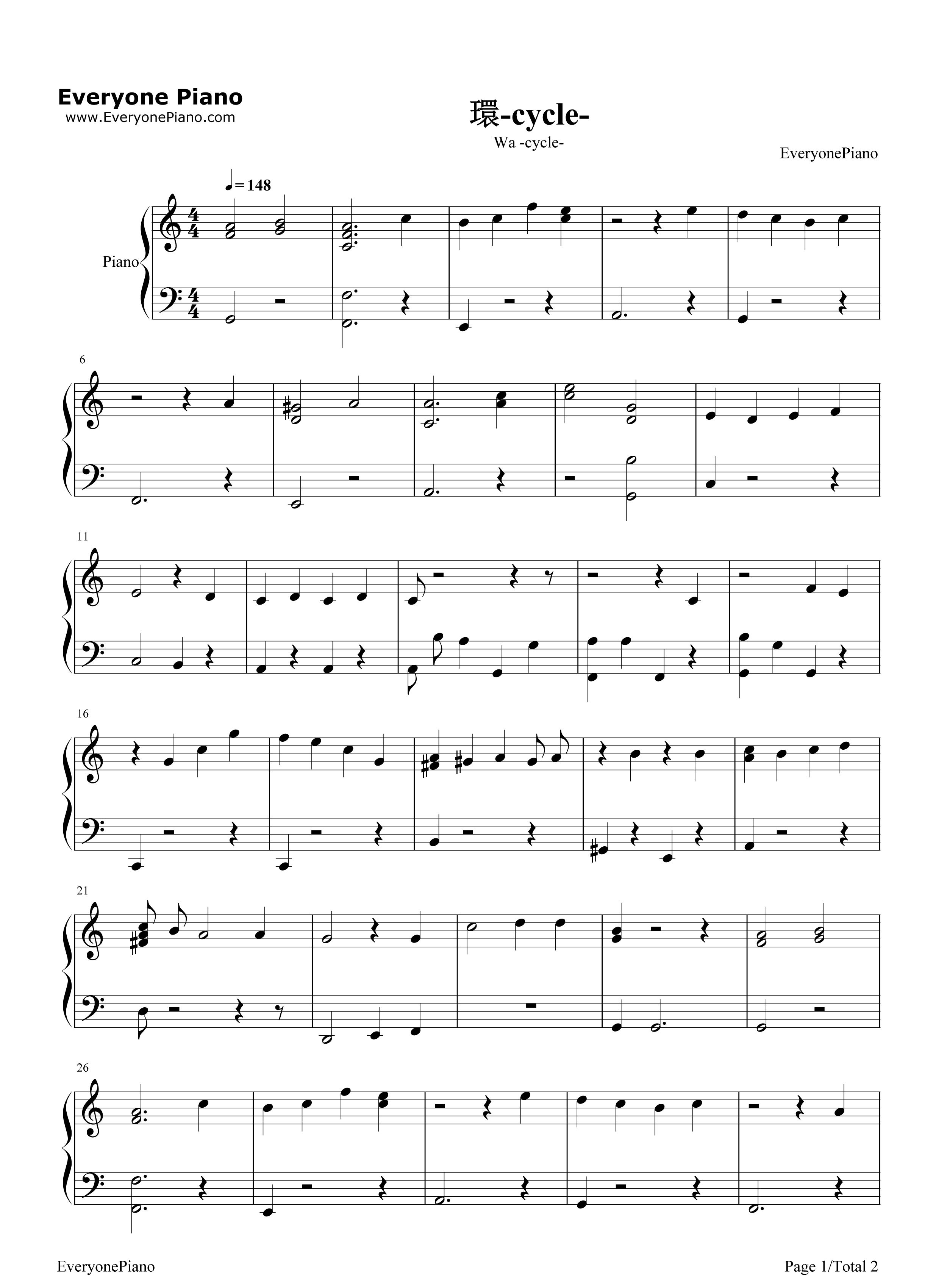 环_钢琴谱_糸奇はな