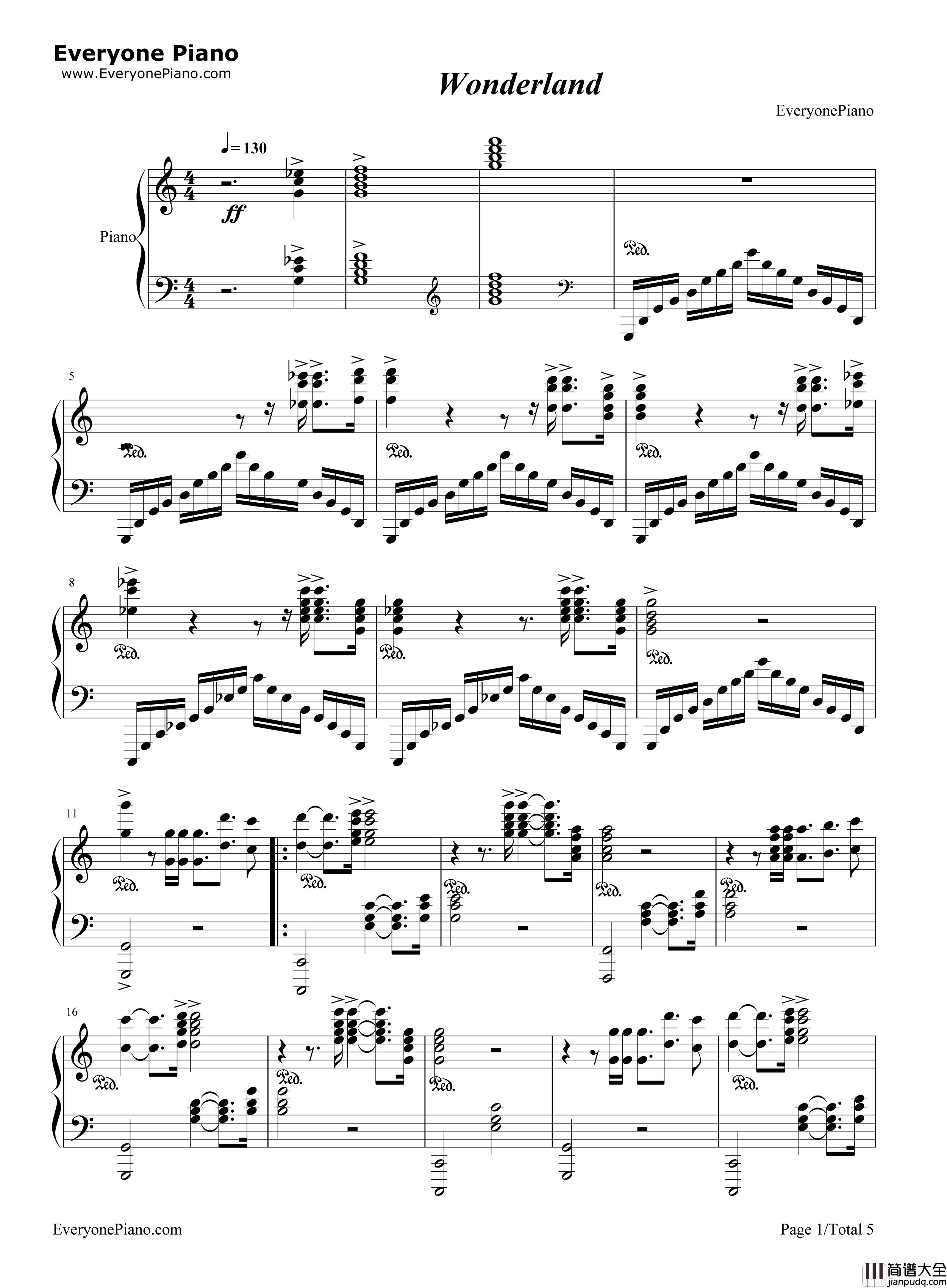 Wonderland钢琴谱_马克西姆
