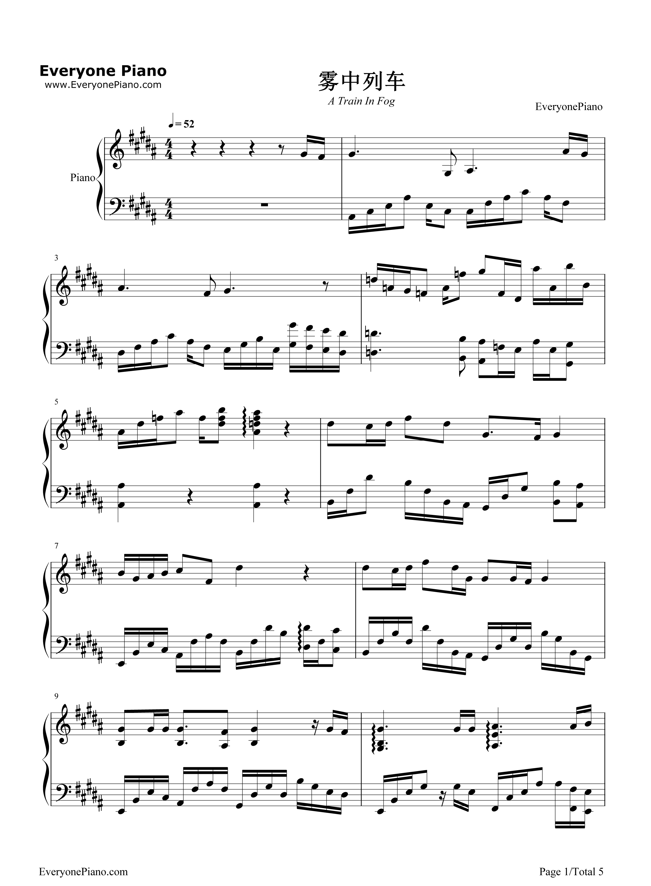 雾中列车钢琴谱_李健_王俊凯