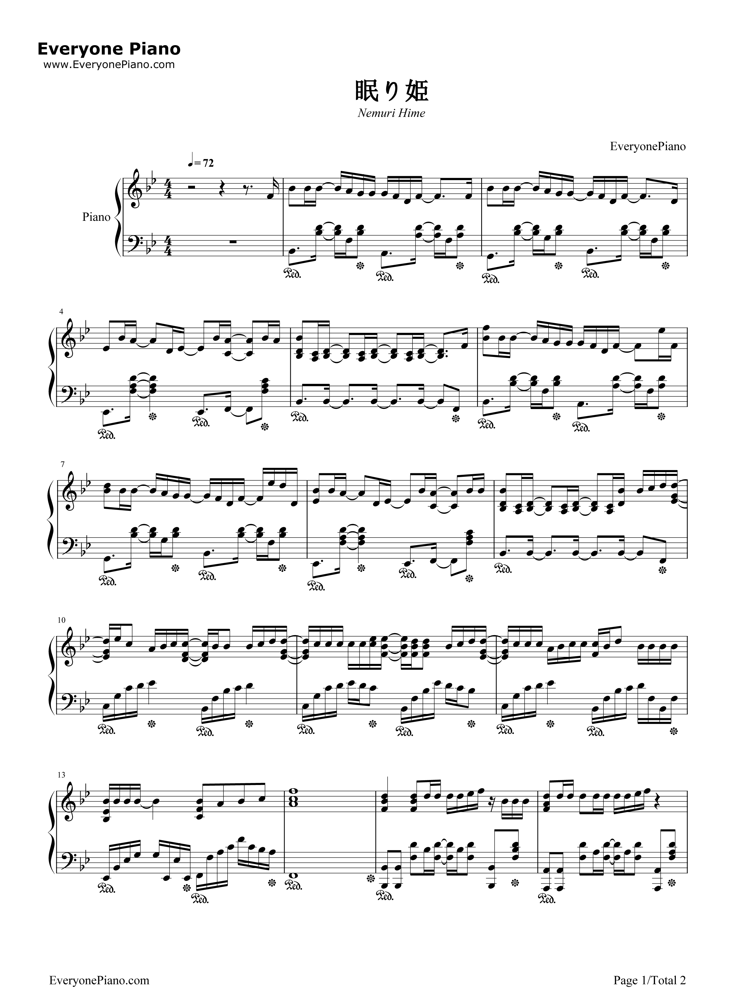 眠り姫钢琴谱_SEKAI_NO_OWARI__世界末日