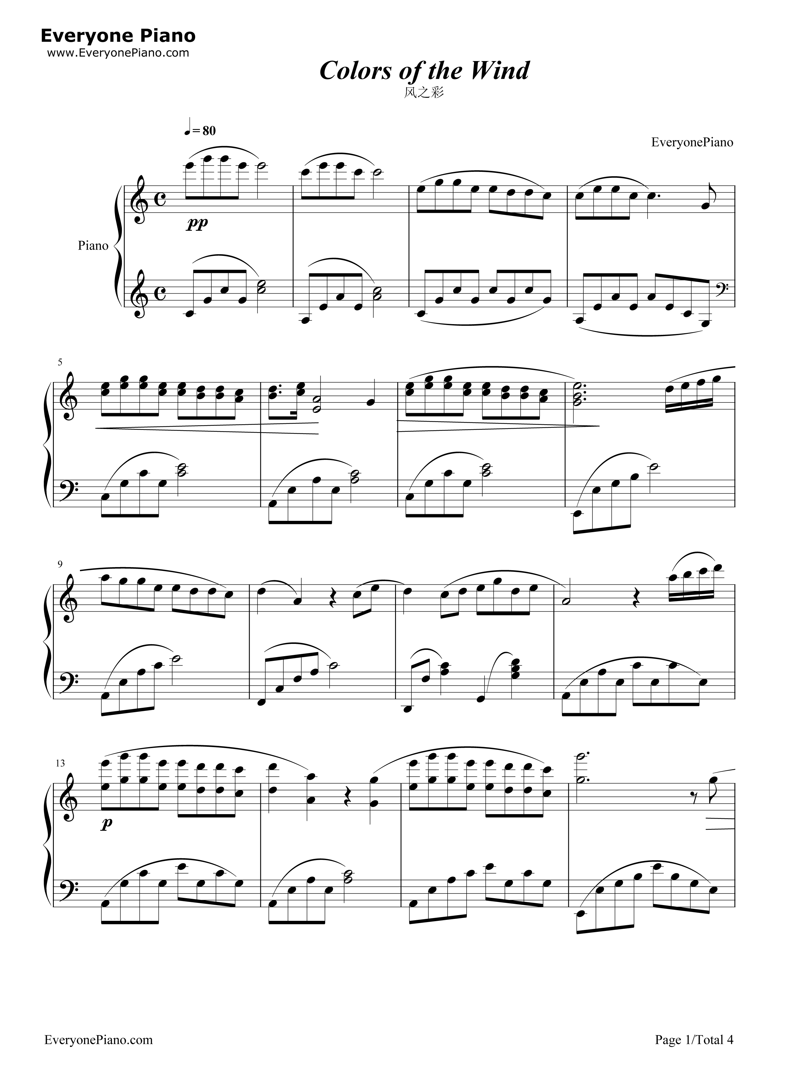 Colors_of_the_Wind钢琴谱_Vanessa_Williams _凡妮莎·威廉斯