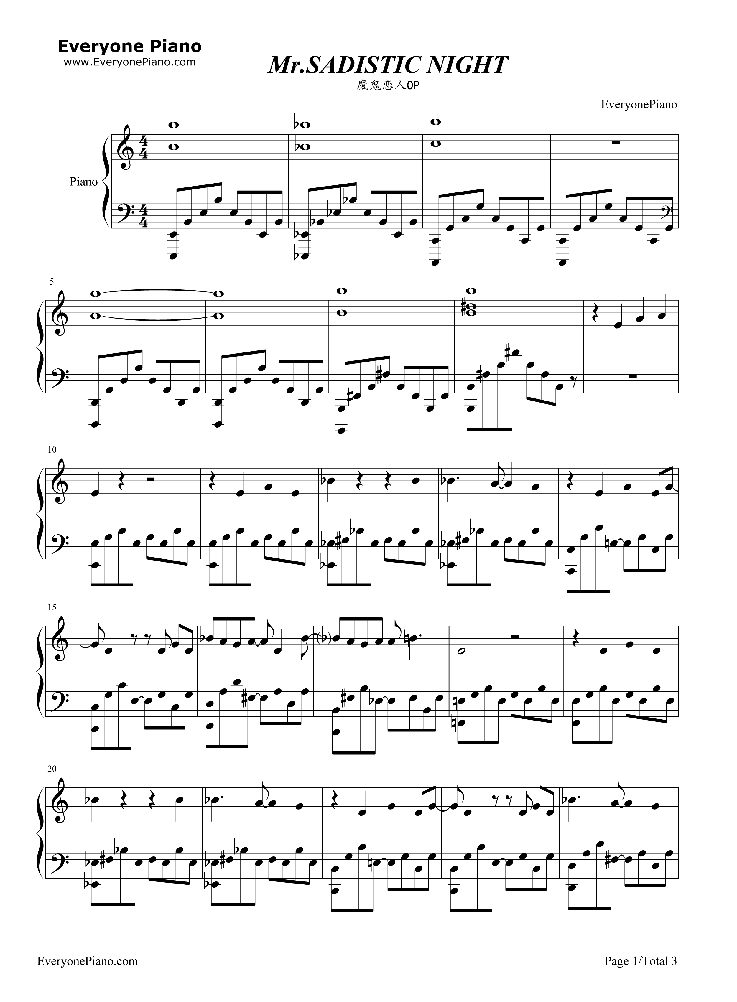 Mr_SADISTIC_NIGHT钢琴谱_绿川光_鸟海浩辅