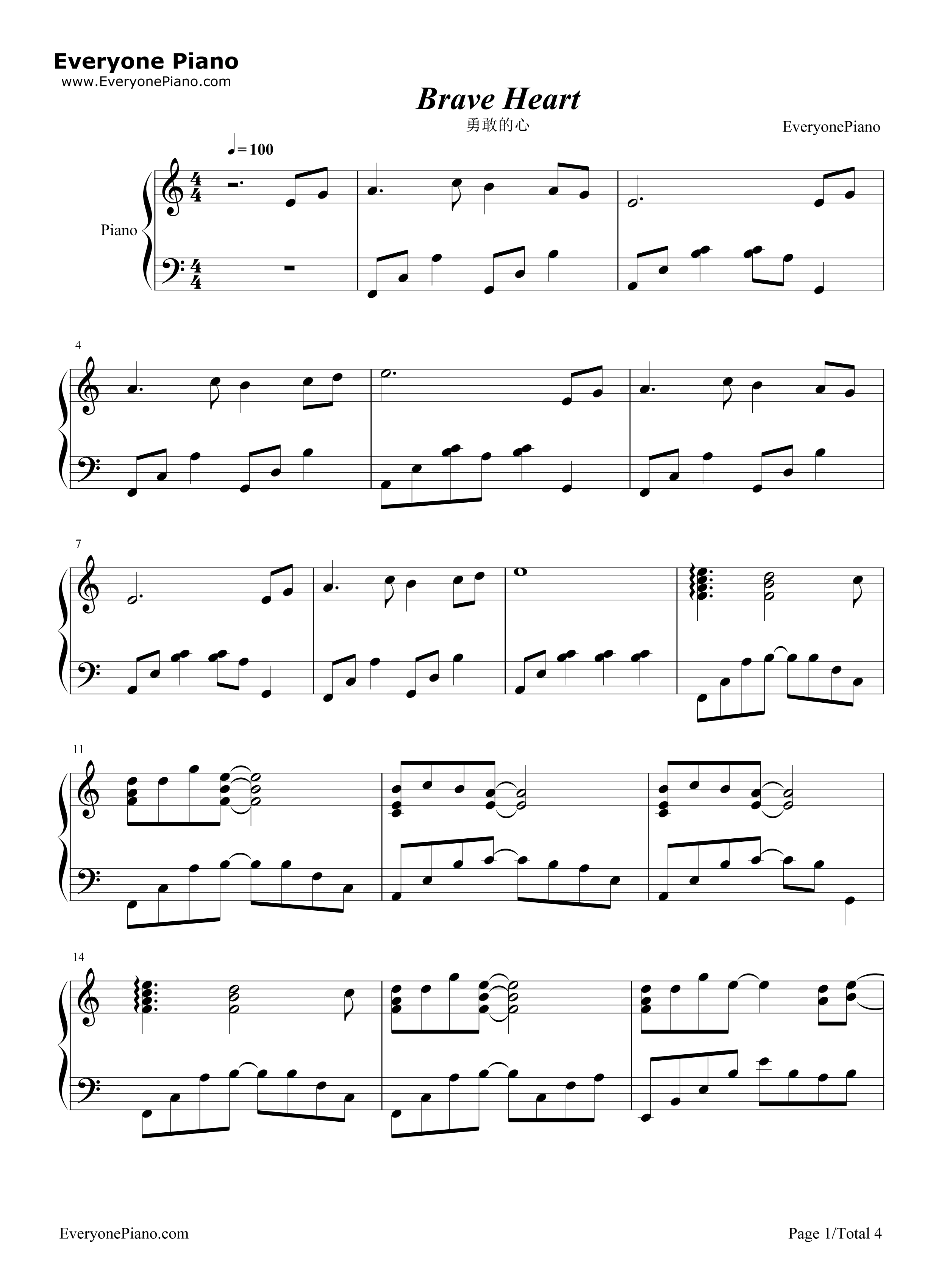 勇敢的心钢琴谱_James_Horner