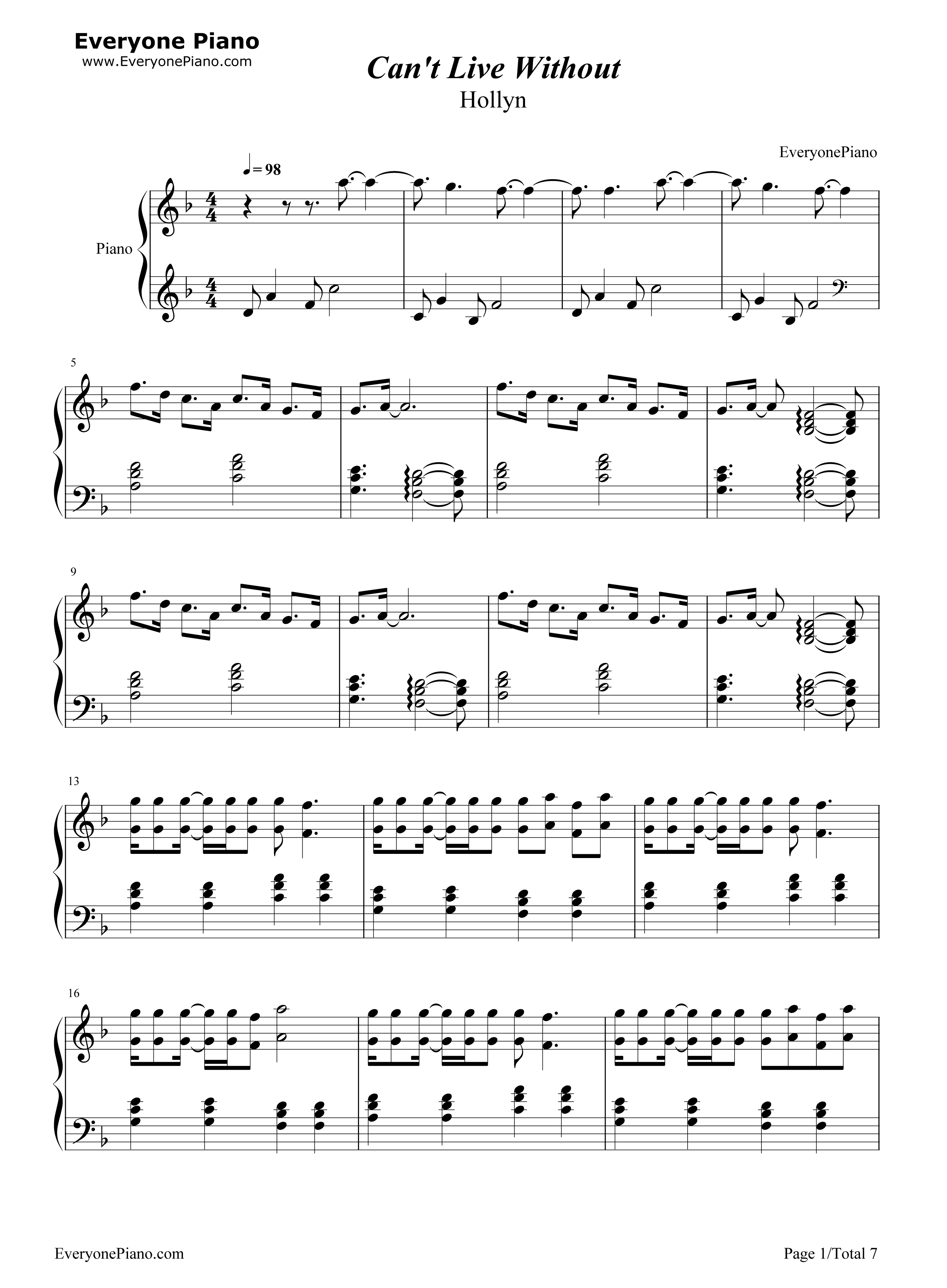 Can't_Live_Without钢琴谱_Hollyn