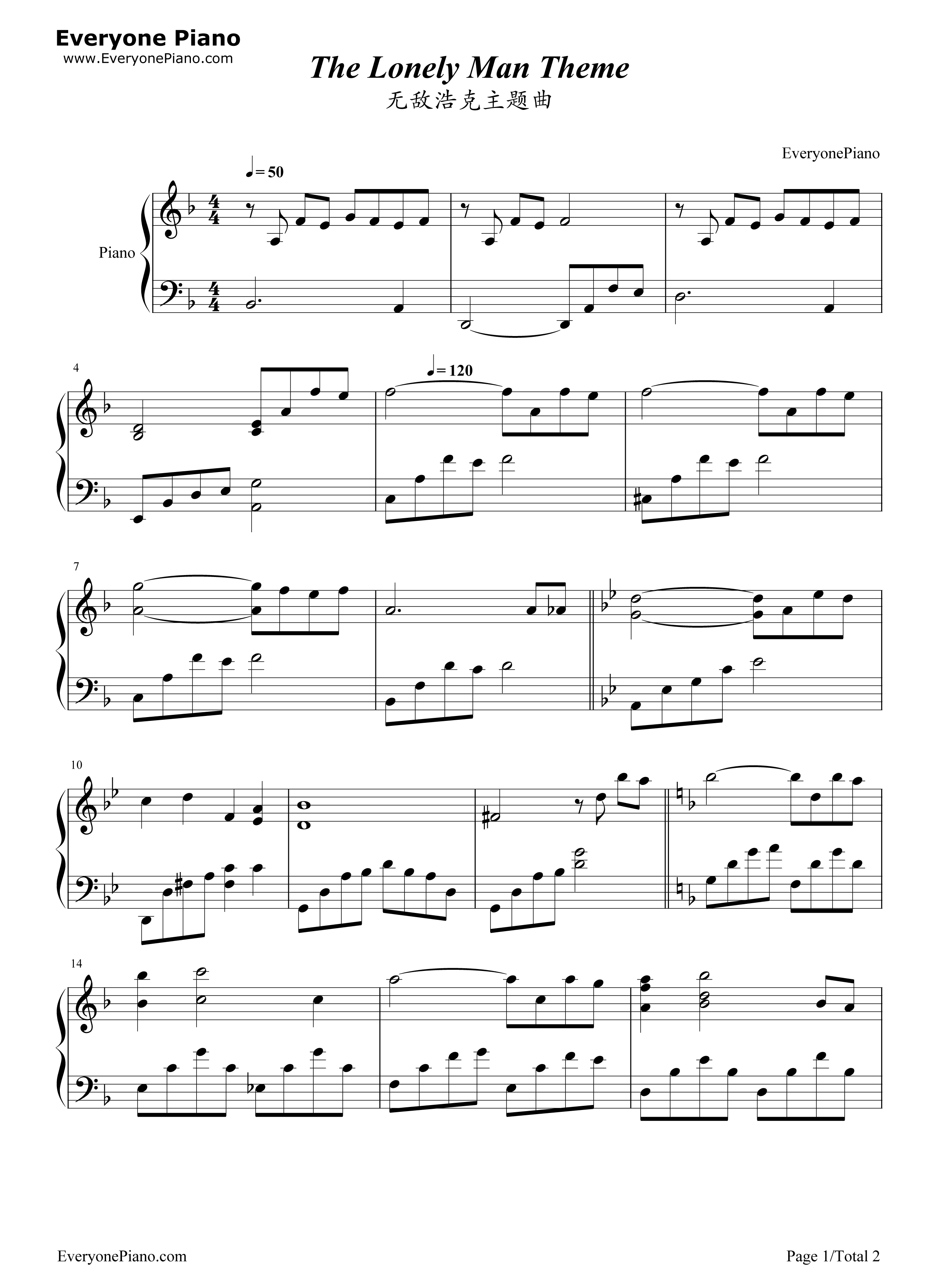 The_Lonely_Man_Theme钢琴谱_Joe_Harnell