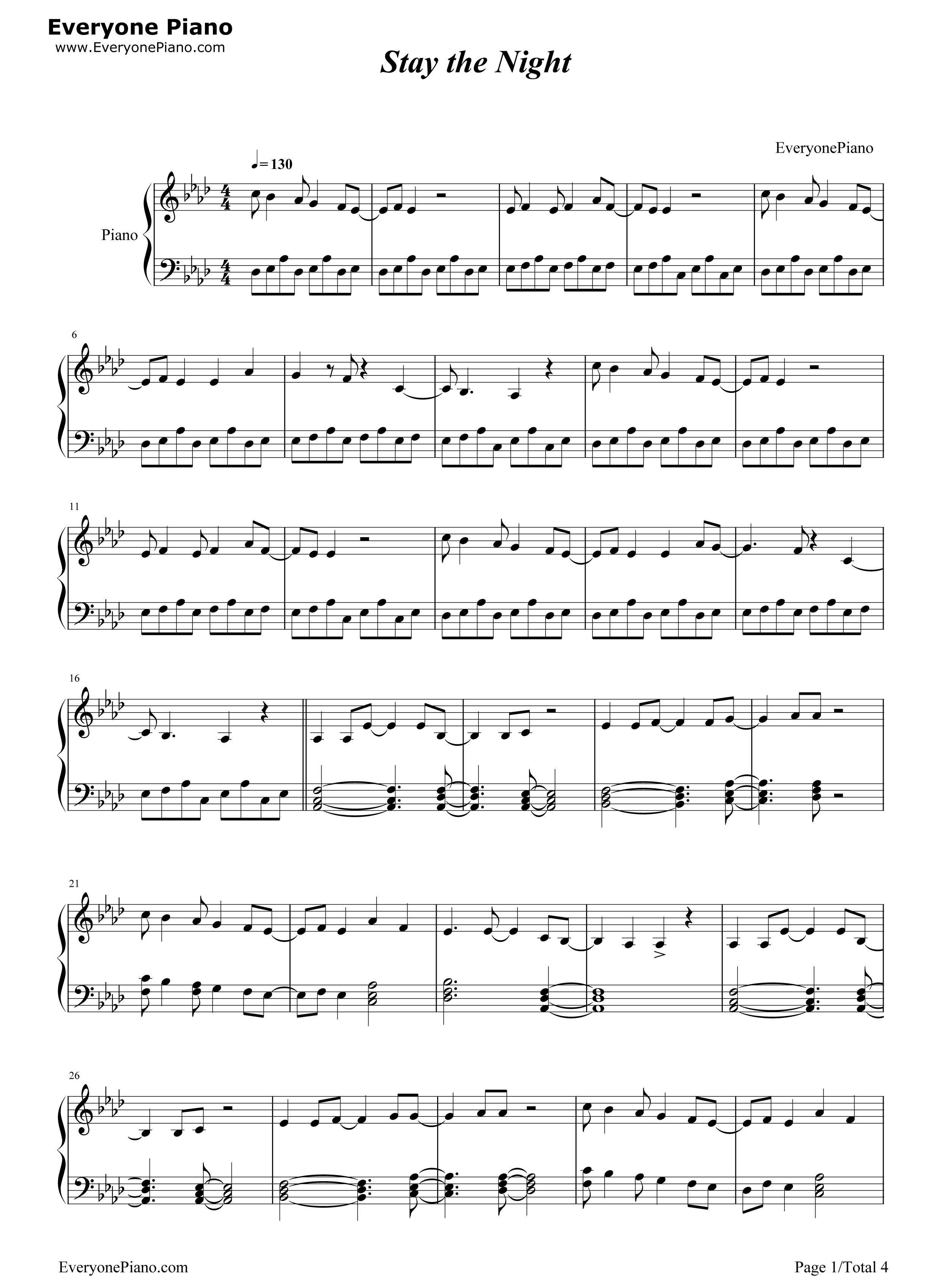 Stay_the_Night钢琴谱_Zedd&Hayley_Williams