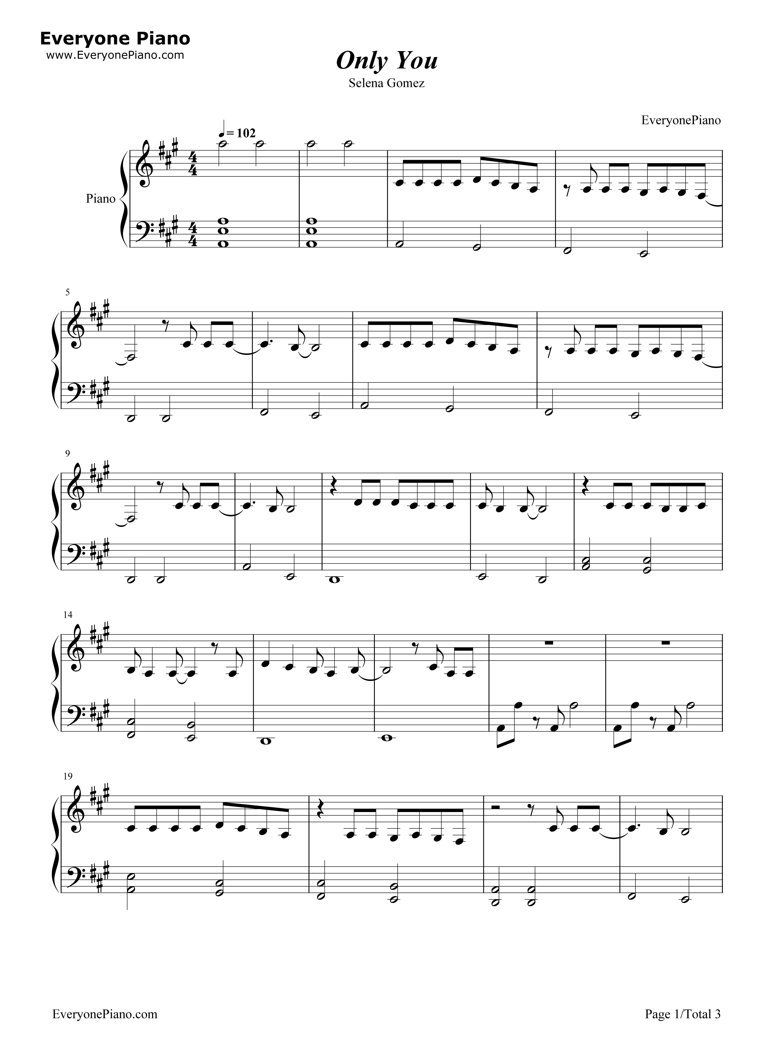 Only_You钢琴谱_Selena_Gomez