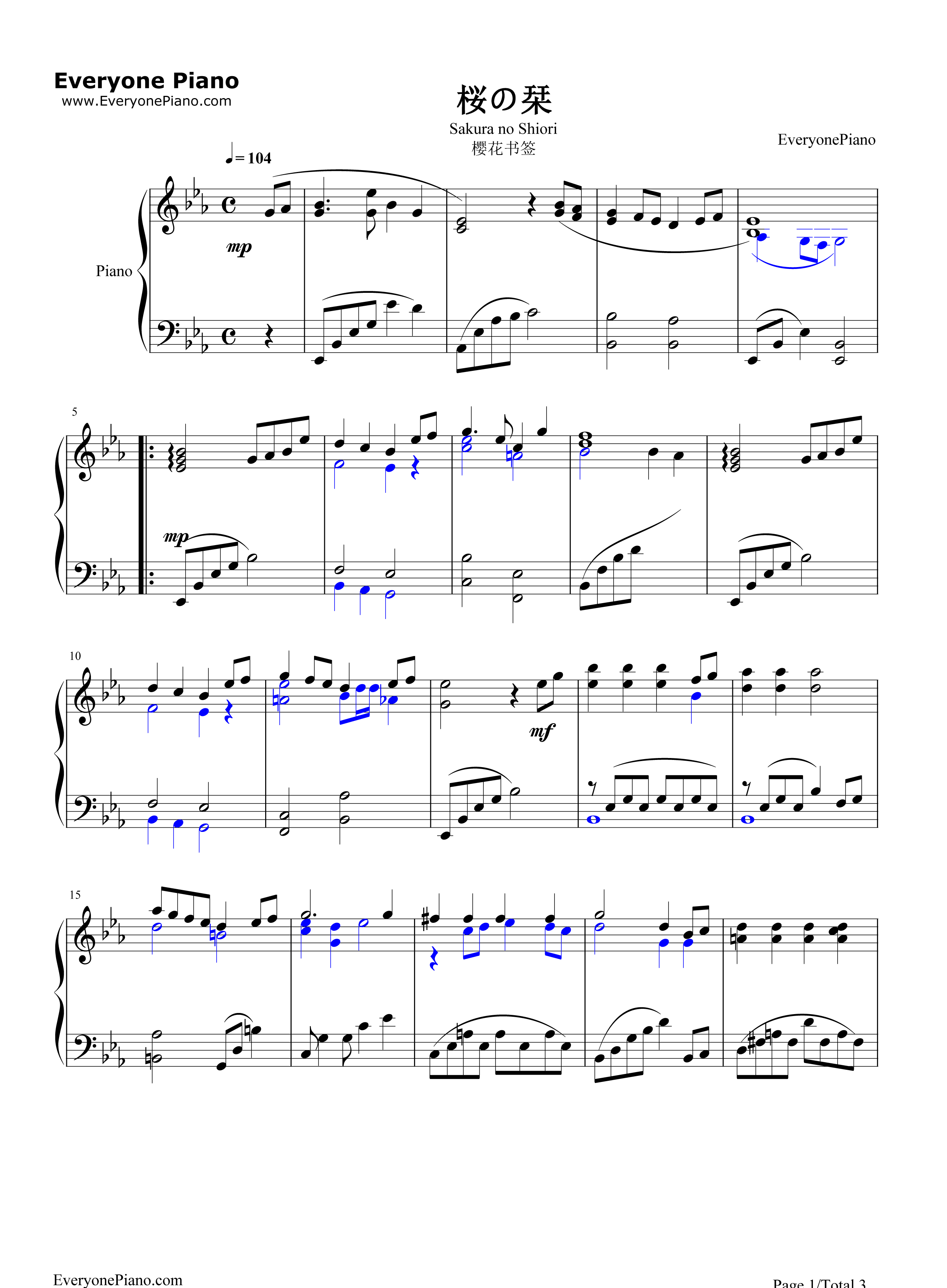 樱花书签钢琴谱_AKB48