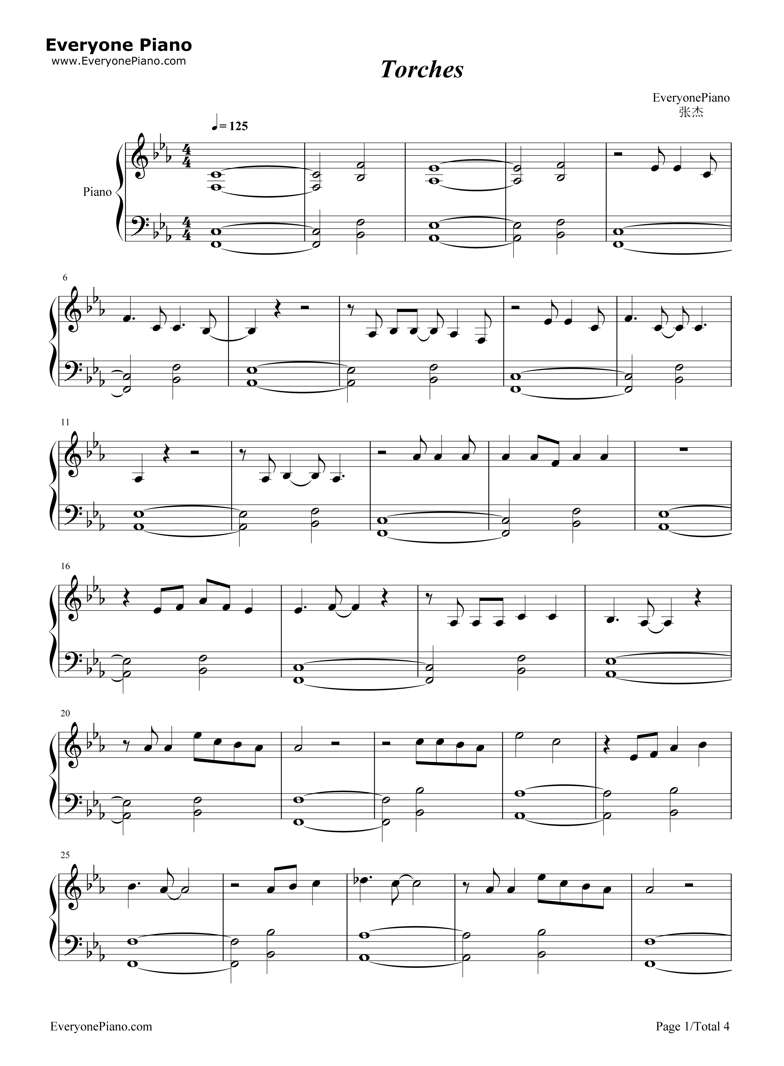Torches钢琴谱_张杰