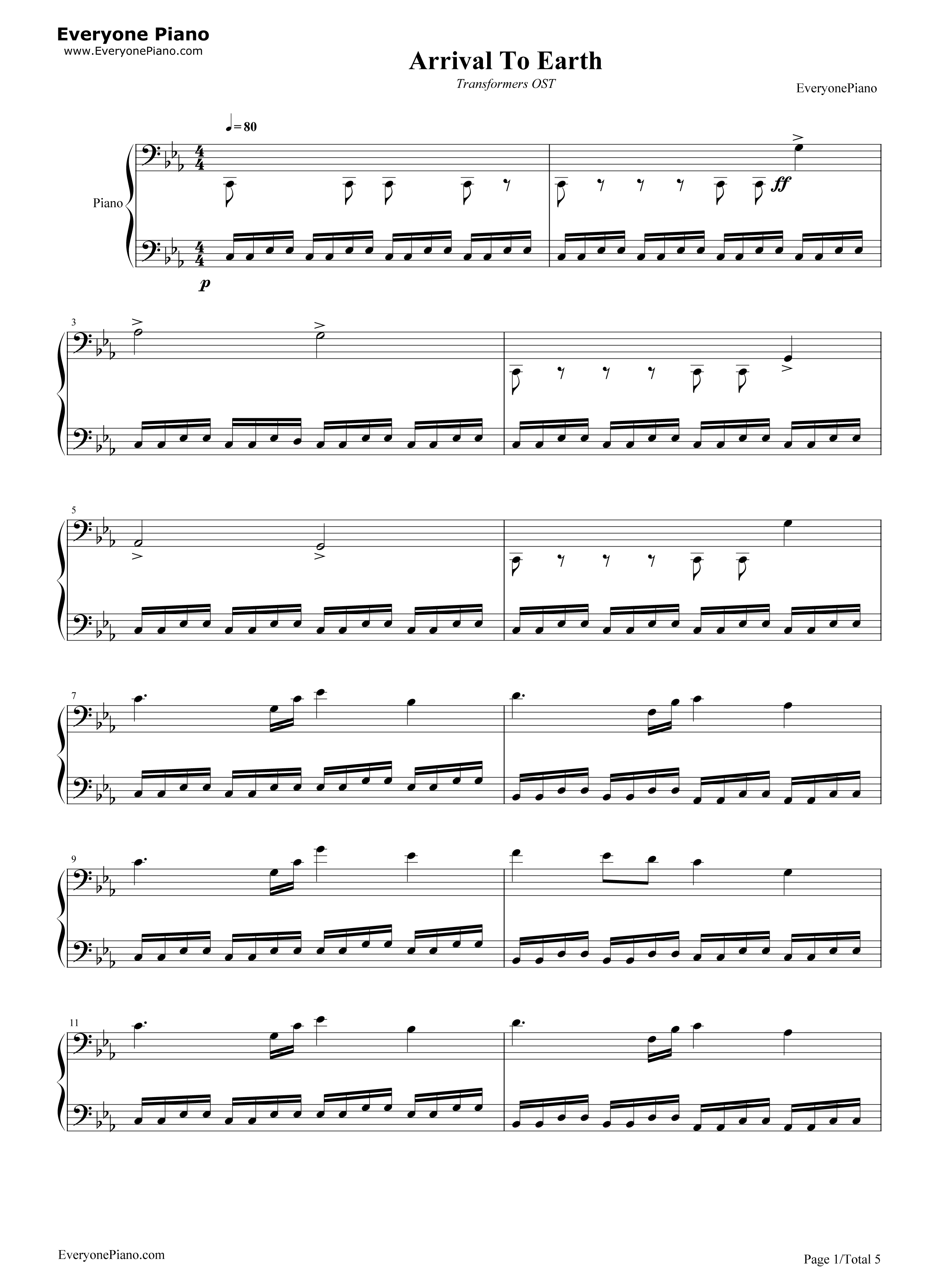 Arrival_To_Earth钢琴谱_Steve_Jablonsky