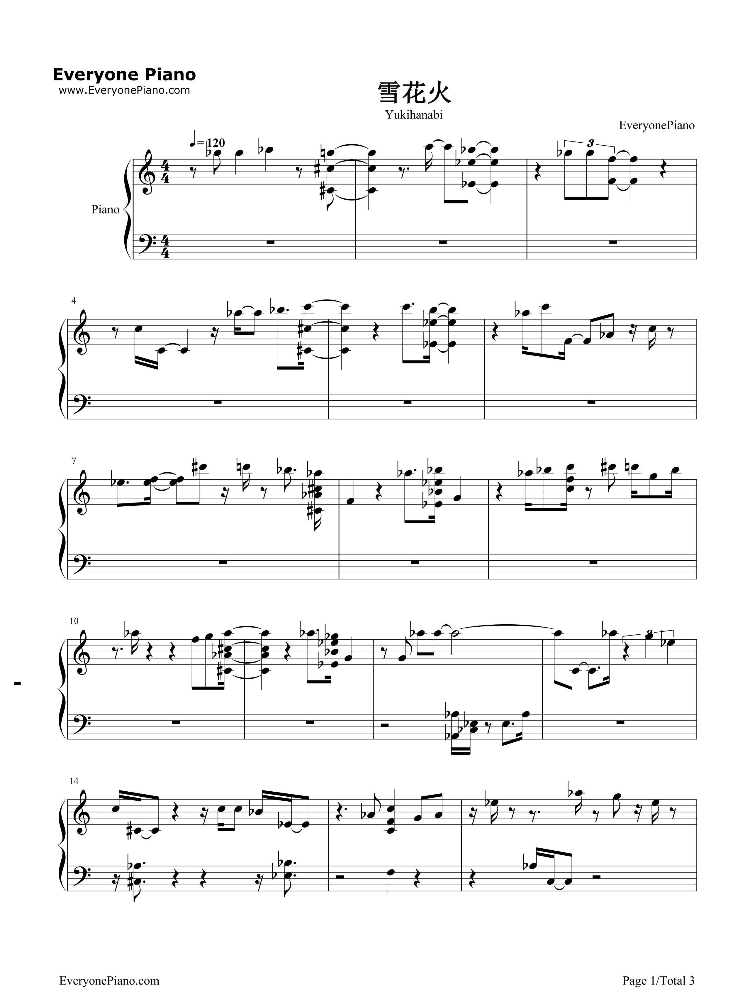 雪花火钢琴谱_冰无小雪(CV:早见沙织)