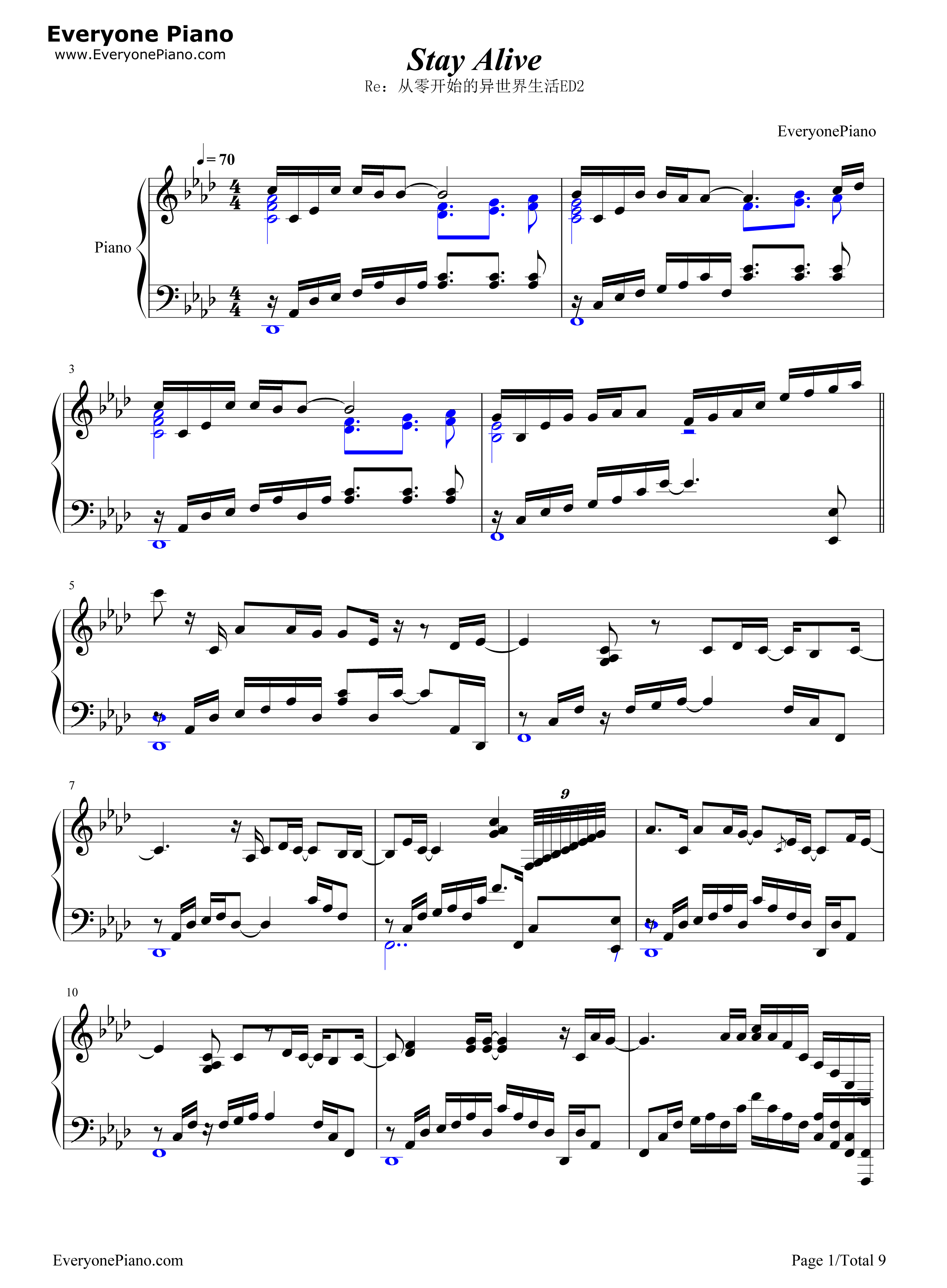 Stay_Alive钢琴谱_爱蜜莉雅(CV:高桥李依)