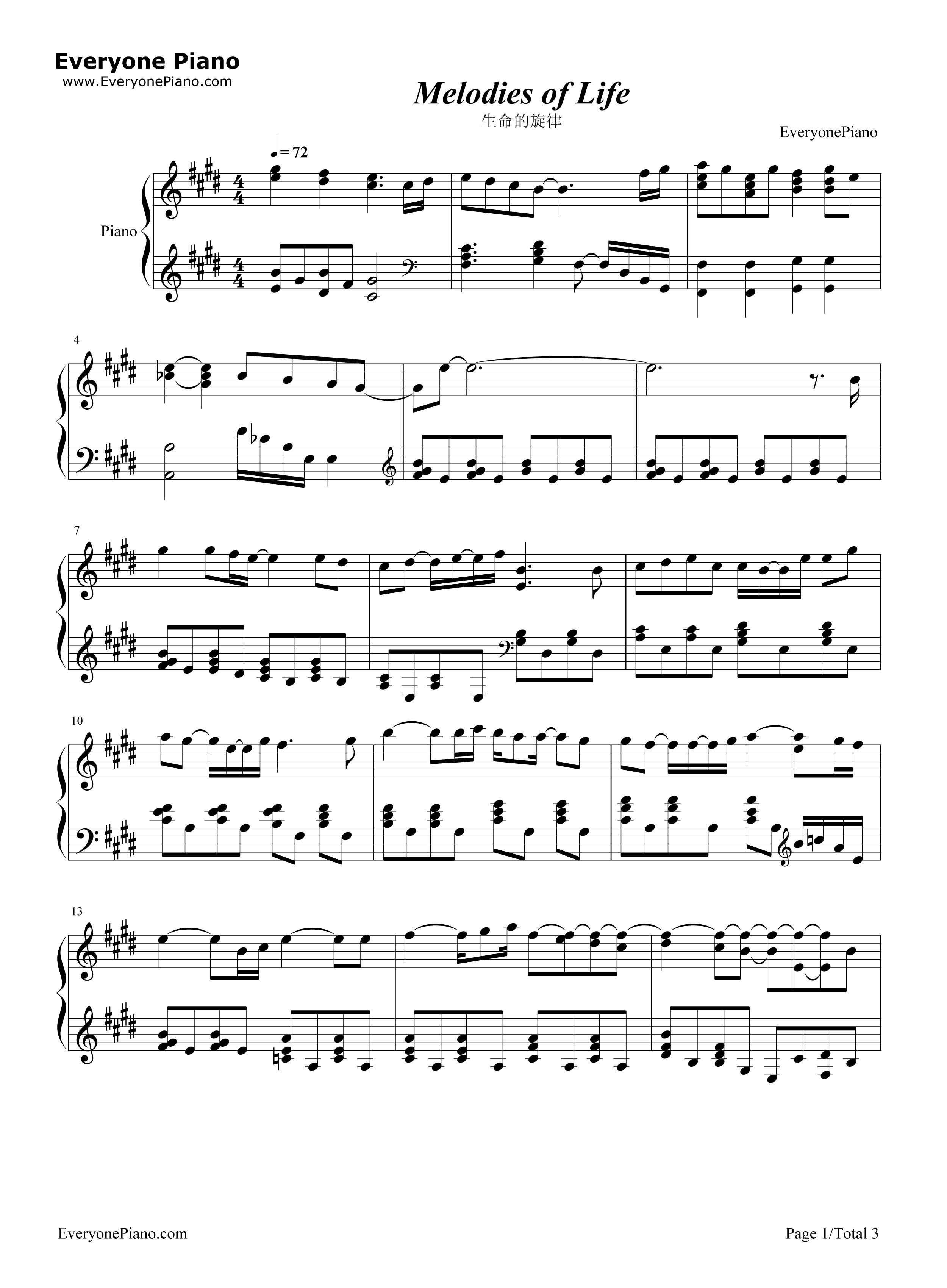 生命的旋律钢琴谱_白鸟英美子