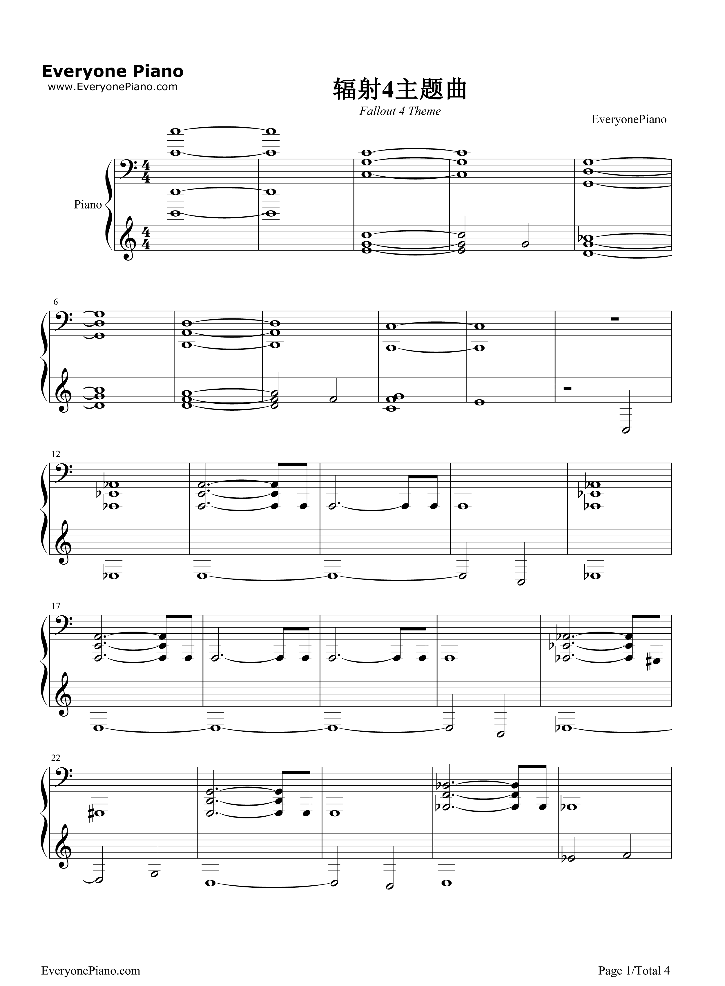 辐射4主题曲钢琴谱_Inon_Zur