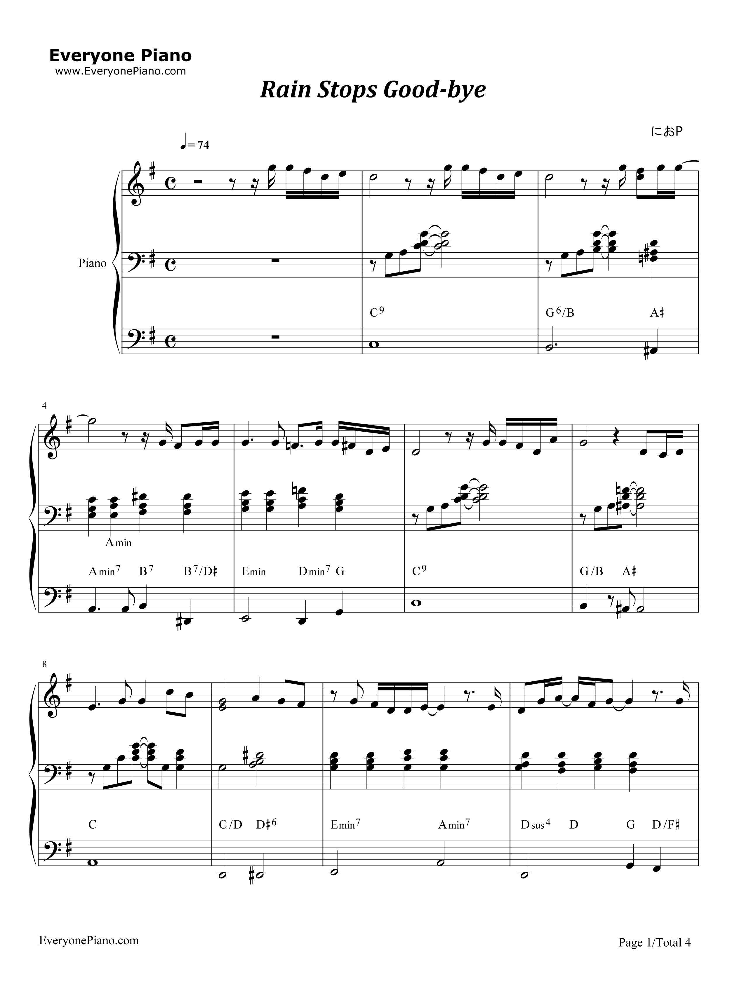 Rain_Stops_Good钢琴谱_初音ミク