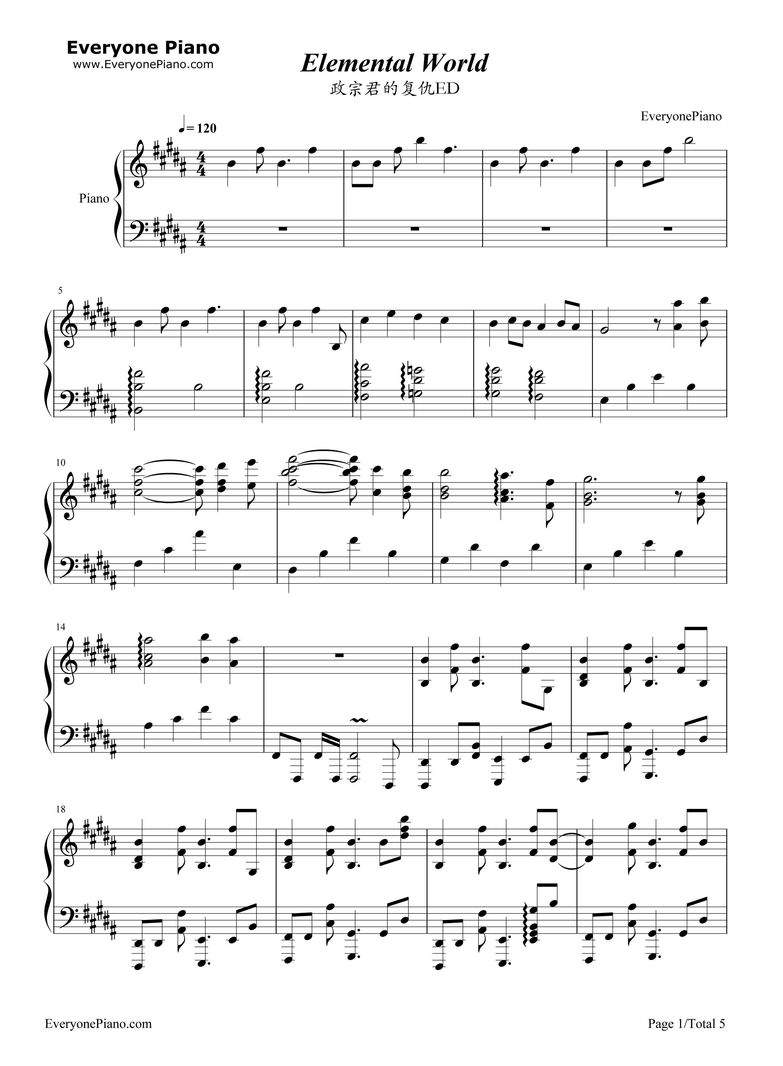 Elemental_World钢琴谱_ChouCho