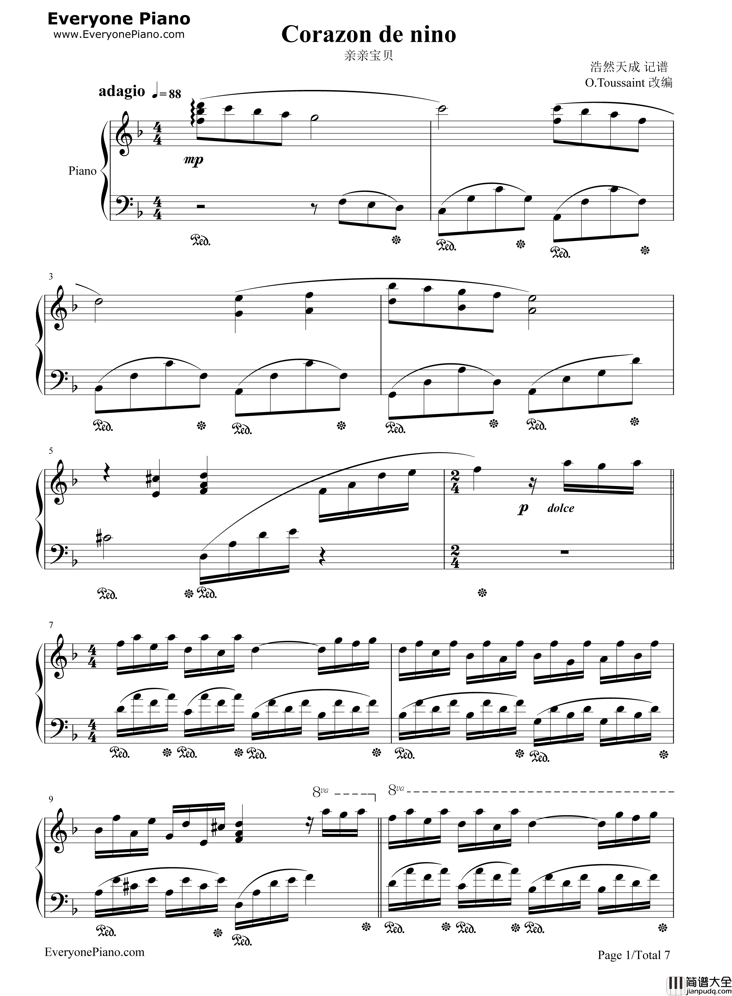 亲亲宝贝钢琴谱_理查德•克莱德曼