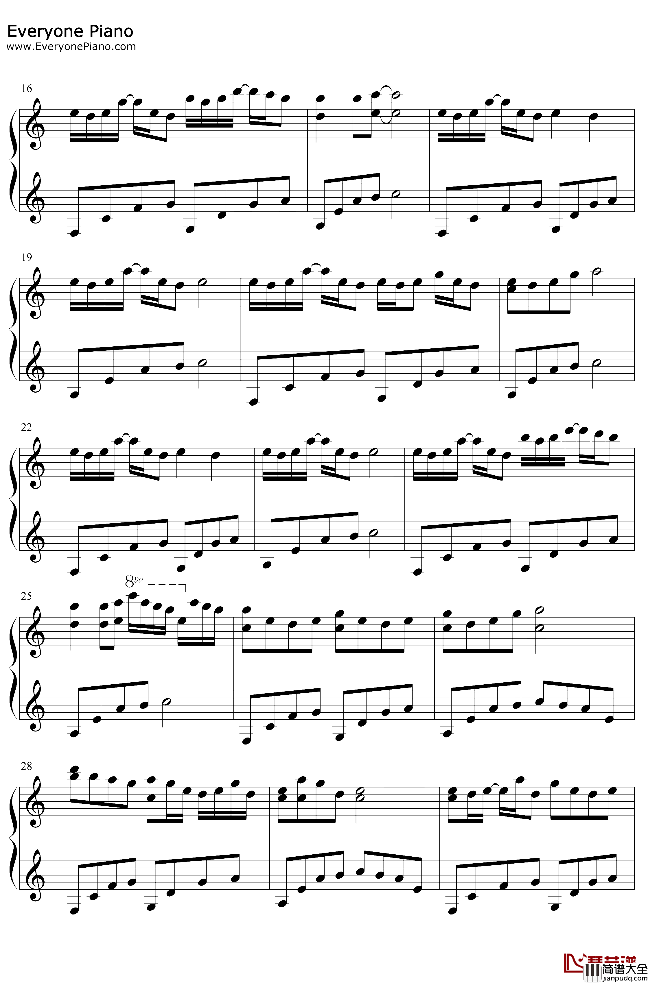 情书钢琴谱_DjOkawari_LuvLetter_C调简单版