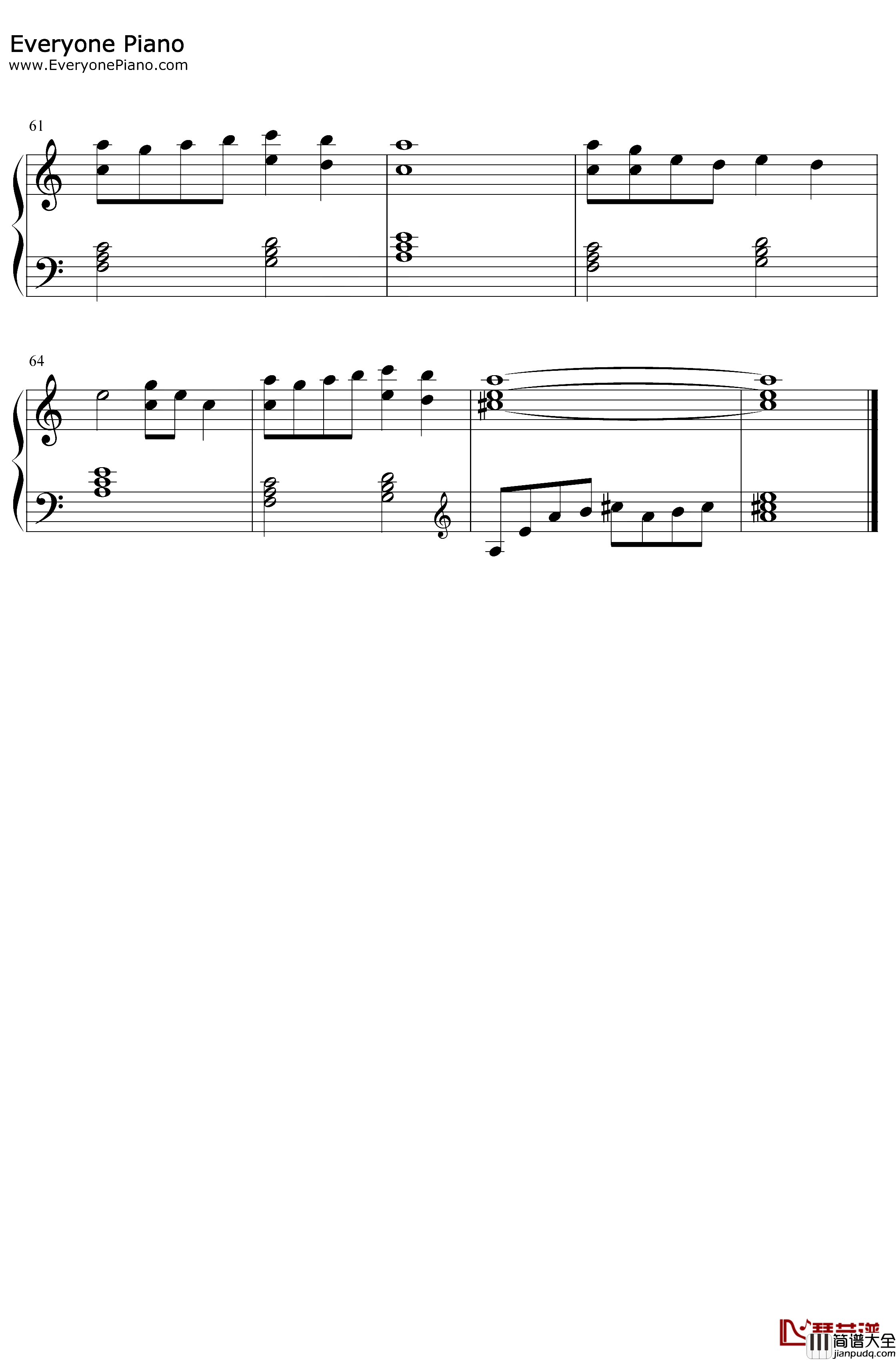 情书钢琴谱_DjOkawari_LuvLetter_C调简单版