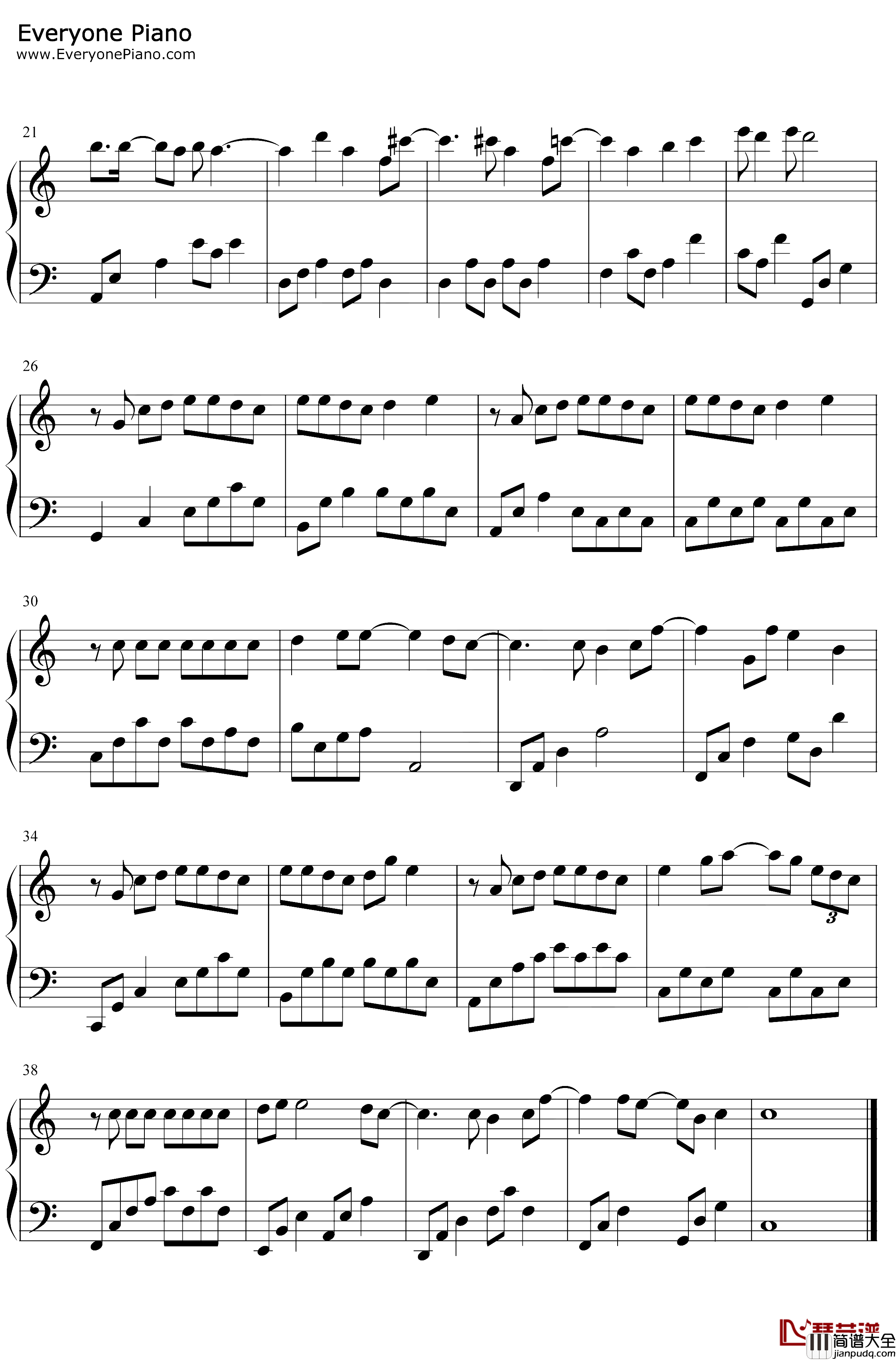 每天爱你多一些钢琴谱_张学友_C调简单版