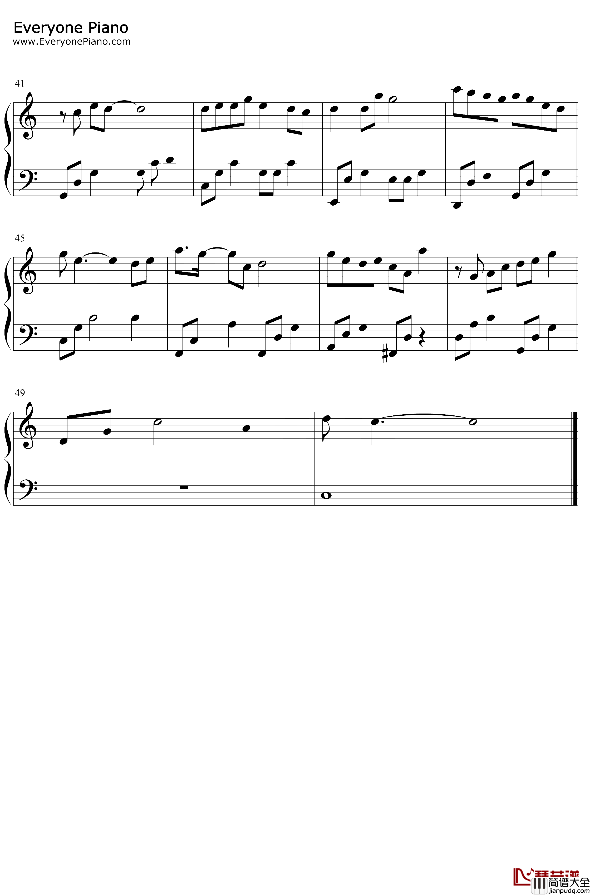 雪落下的声音钢琴谱_陆虎/周深_C调简单版