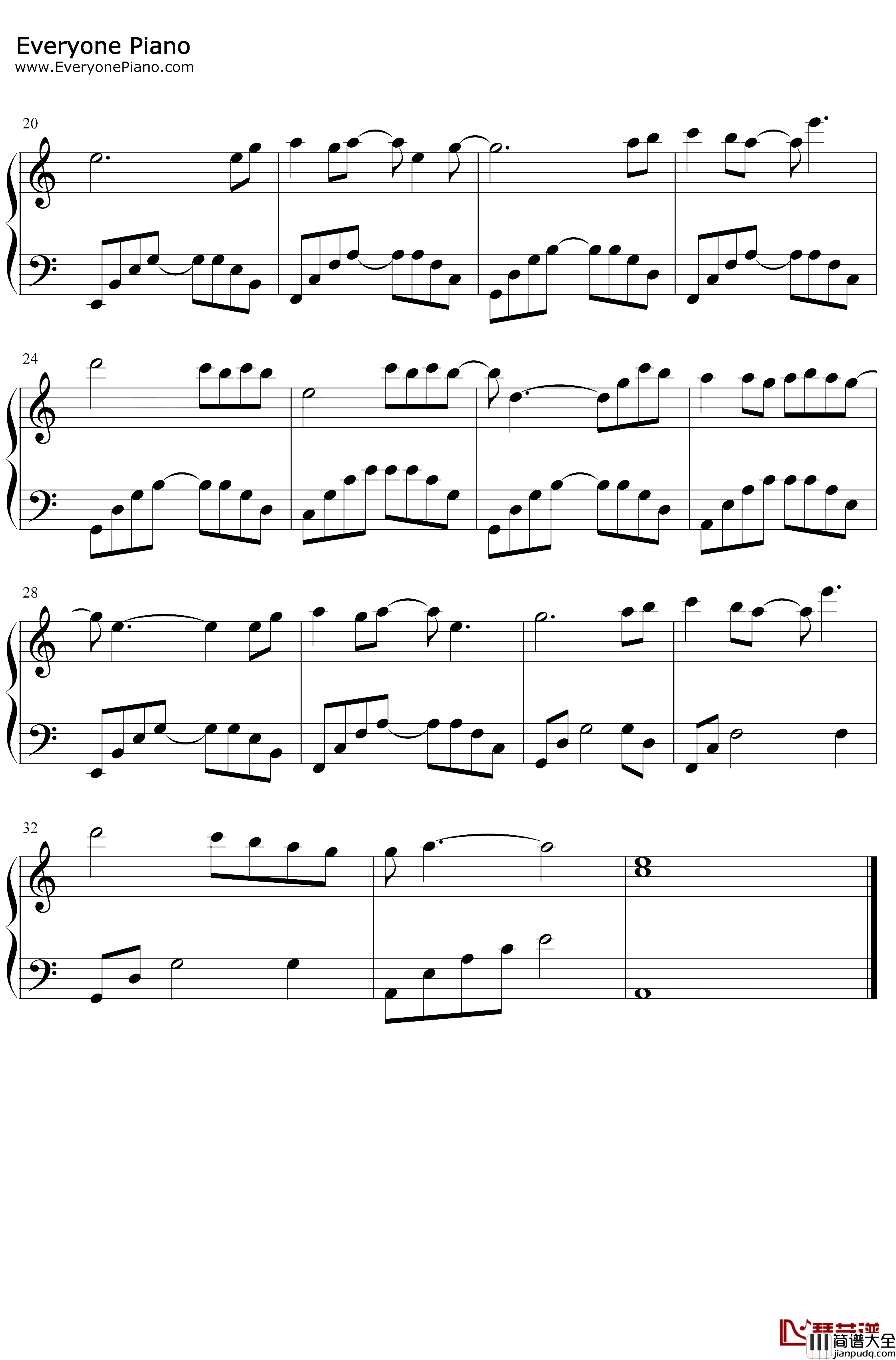 太多钢琴谱_陈冠蒲_C调简单版