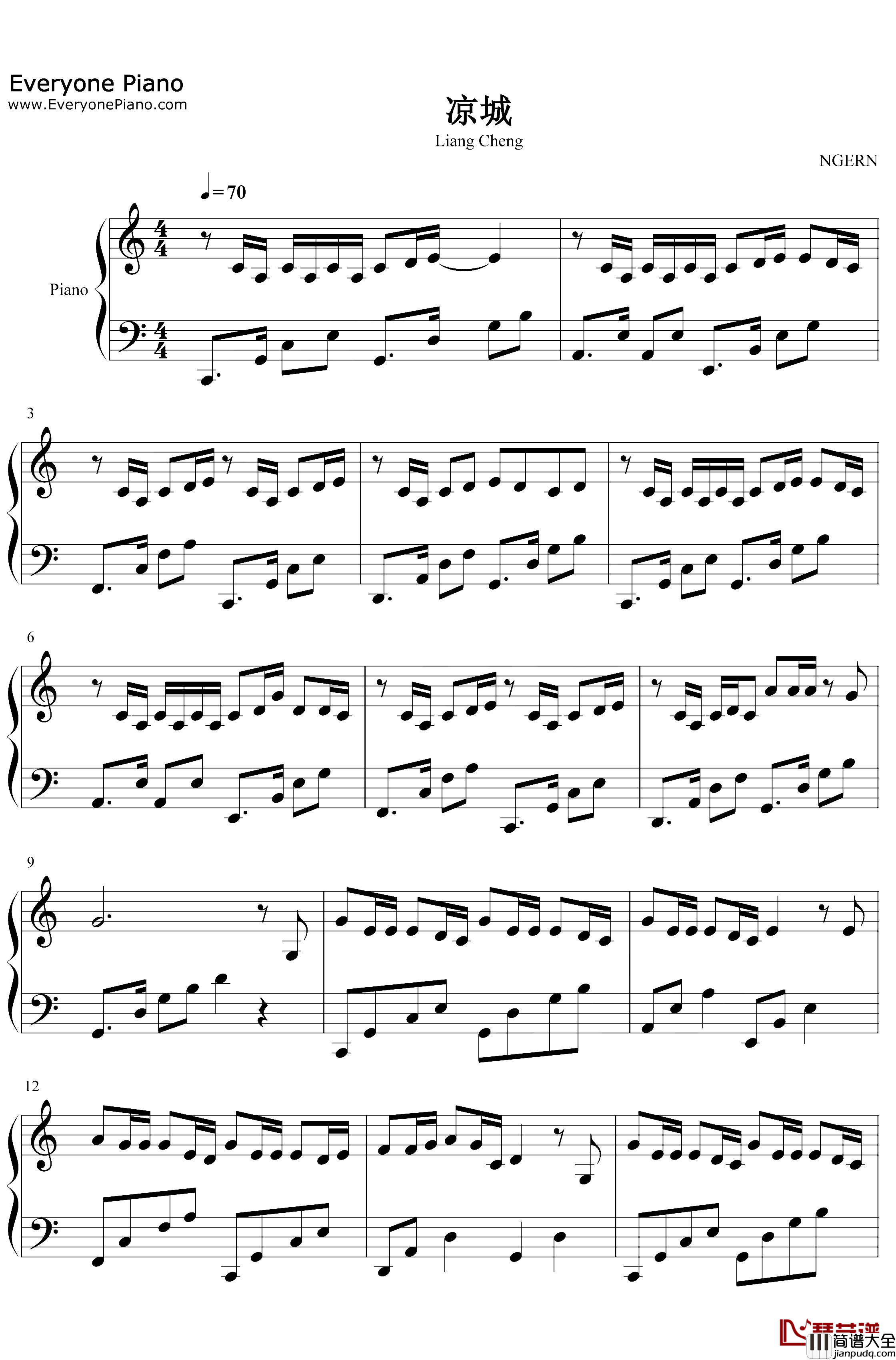 凉城钢琴谱_任然_C调简单版_当海风吹凉霓虹回首你无影踪转眼旧盟已成空