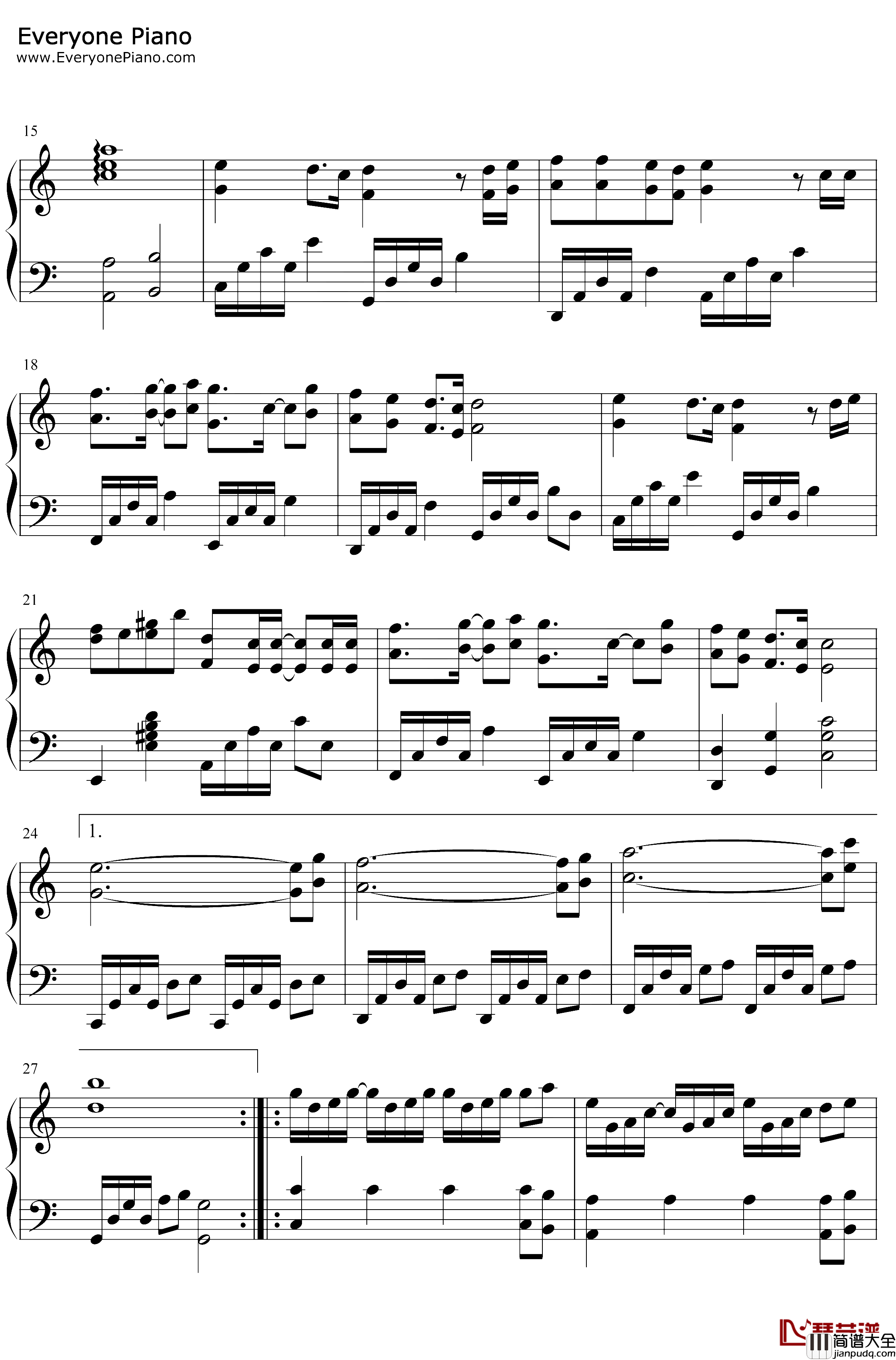 人间钢琴谱_王菲_C大调版本