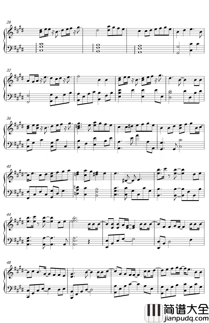 对的时间点钢琴谱_林俊杰_E调_钢琴版