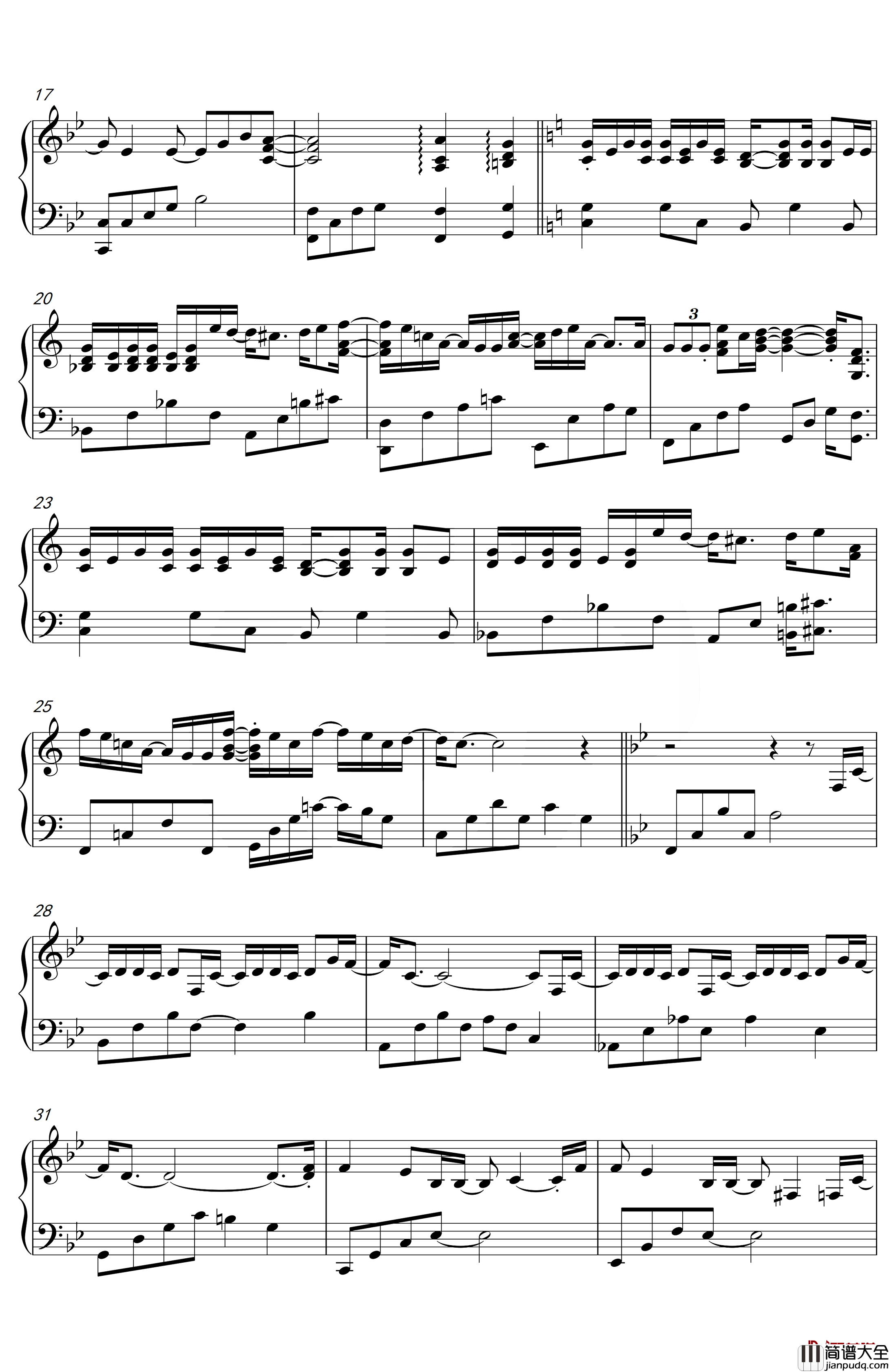 木偶人钢琴谱_薛之谦_降B调