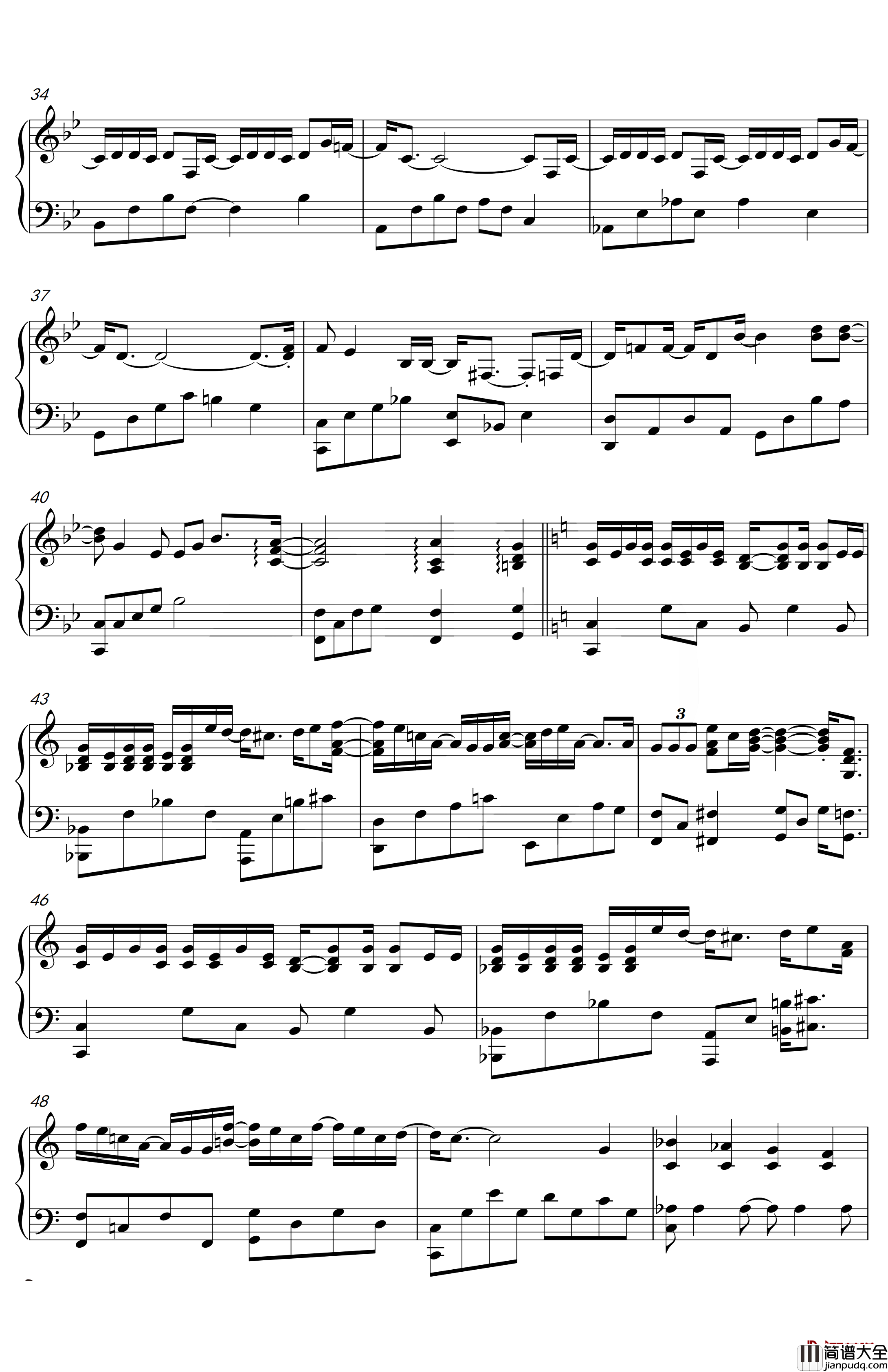 木偶人钢琴谱_薛之谦_降B调