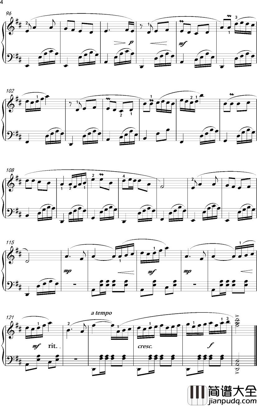 夜来香钢琴谱_沈建国_D调