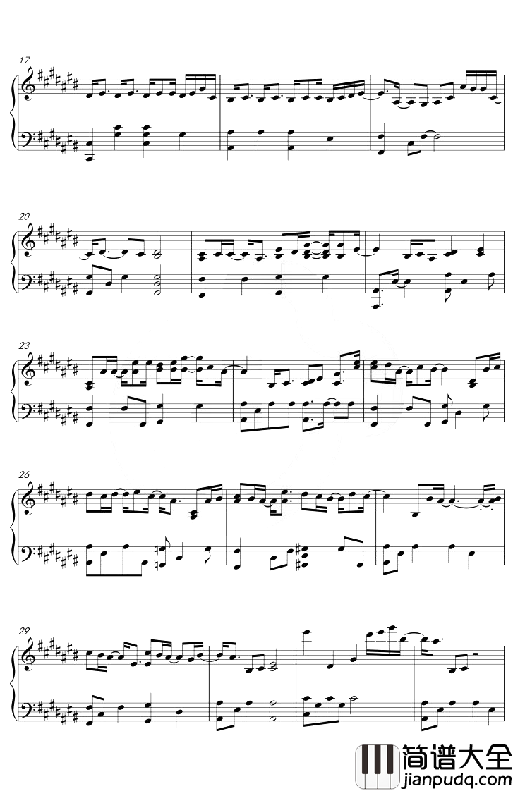 陪你去流浪钢琴谱_薛之谦_升C调