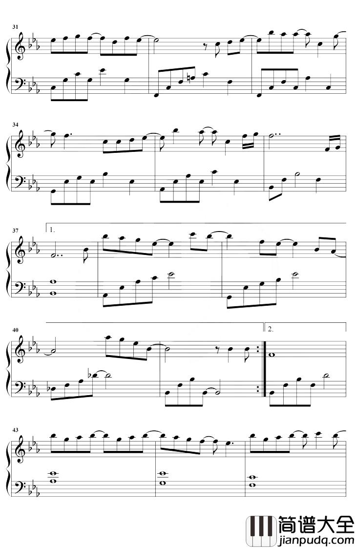 风的来信钢琴谱_金玟岐_降E调