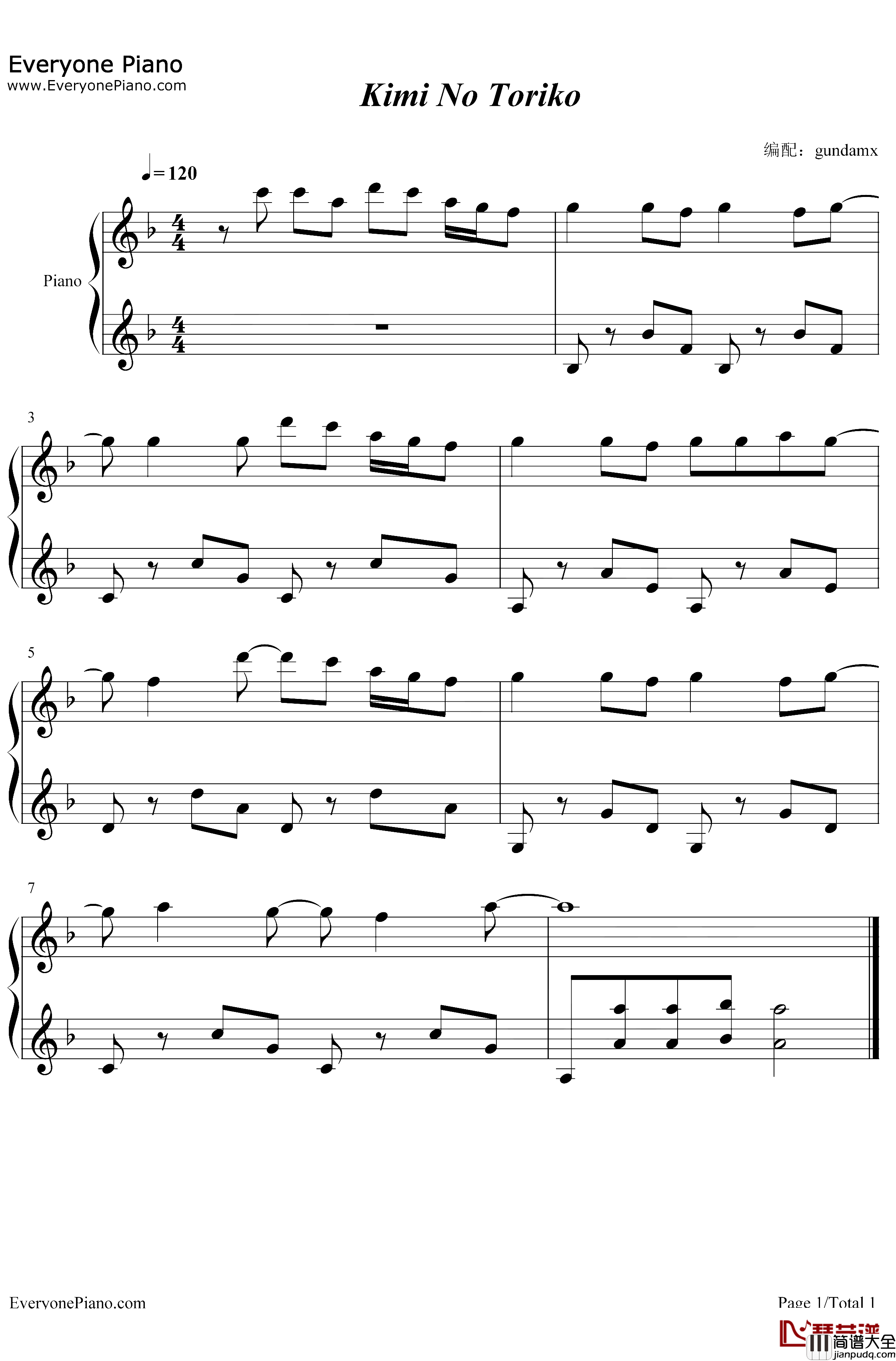 Kimi_NoT_oriko钢琴谱_Rizky_Ayuba_Summertime_夏日时光_夏季强推抖音神曲