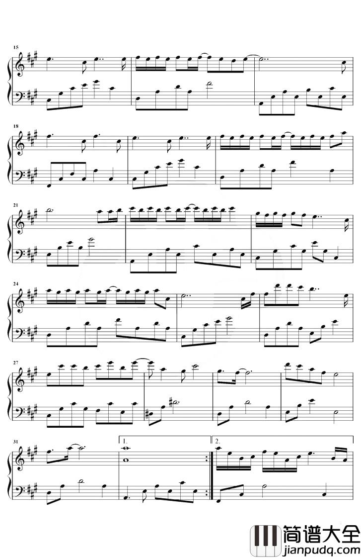 偏偏钢琴谱_汪苏泷_迪丽热巴_A调_电视剧_三生三世枕上书_片尾曲