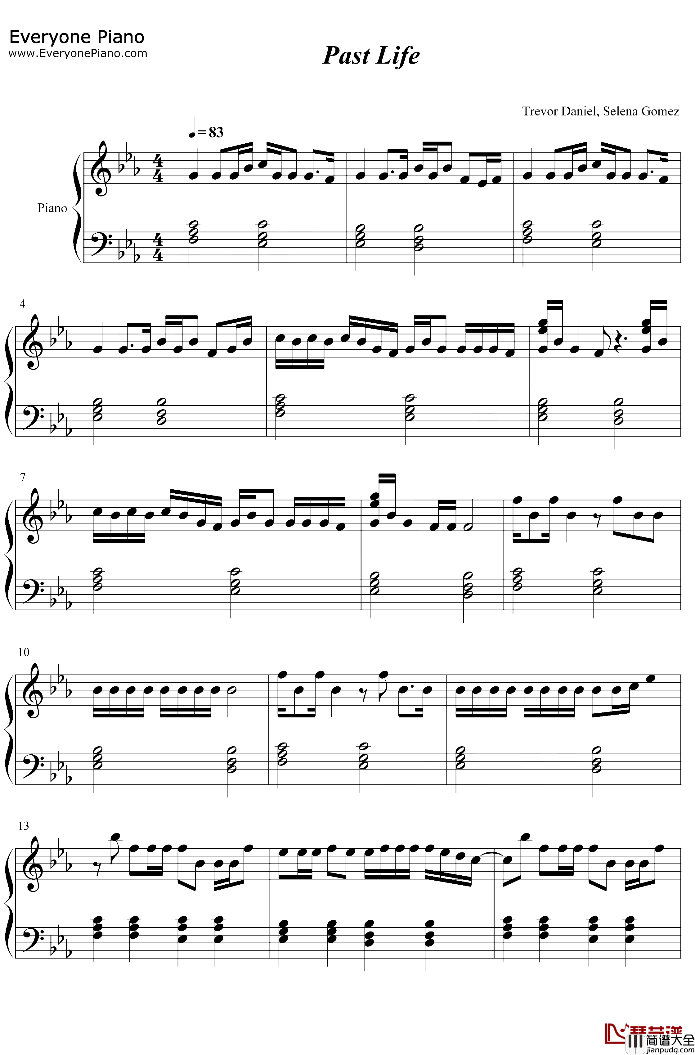 Past_Life钢琴谱_Trevor_Daniel_Selena_Gomez