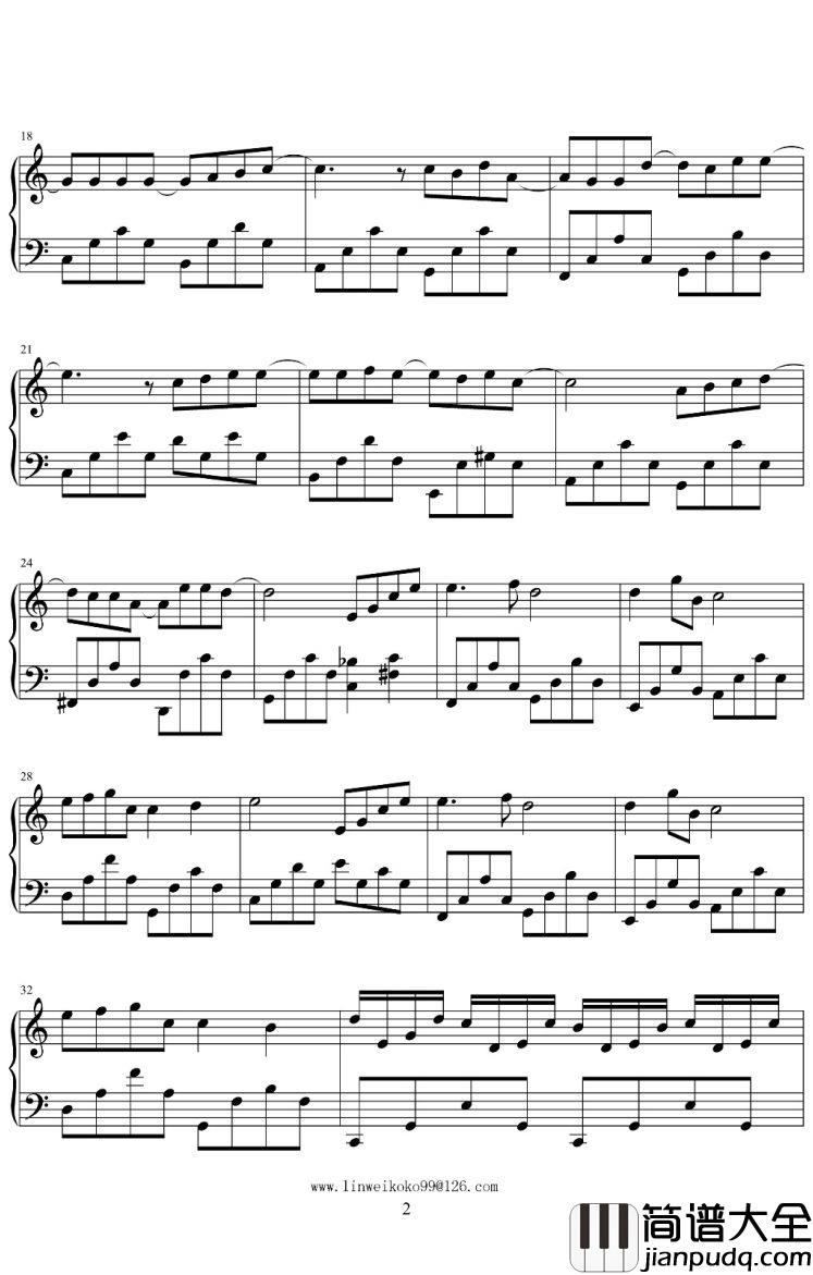 蒲公英的约定钢琴谱_周杰伦_C调简易版