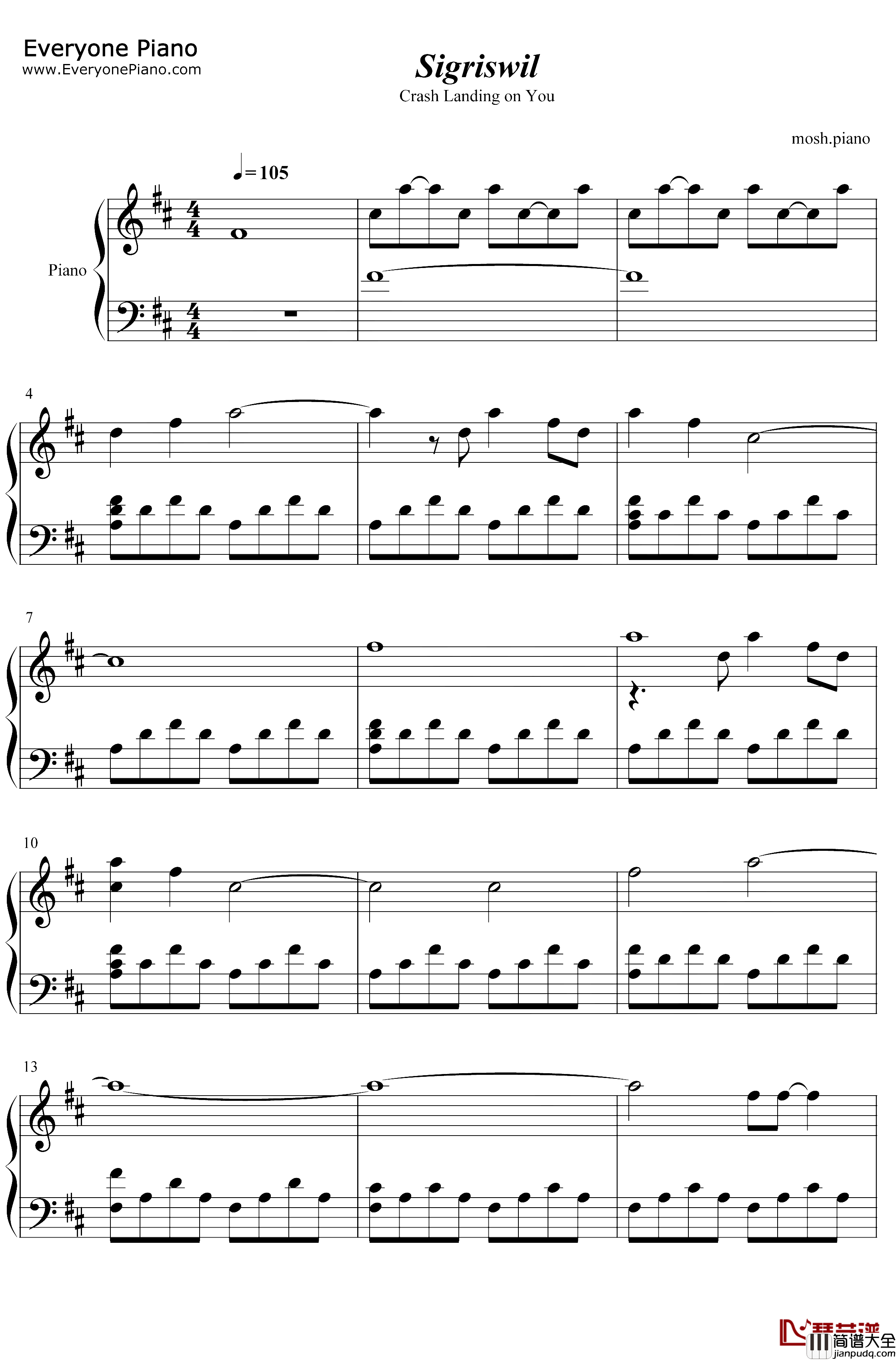 Sigriswil钢琴谱_金景熙_爱的迫降OST