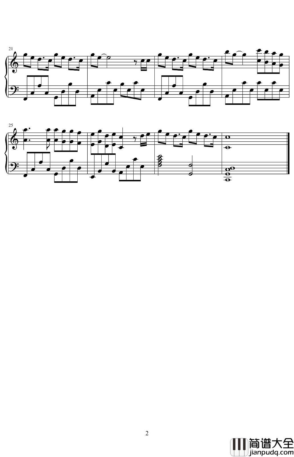 平凡天使钢琴谱_邓紫棋_C调简易版