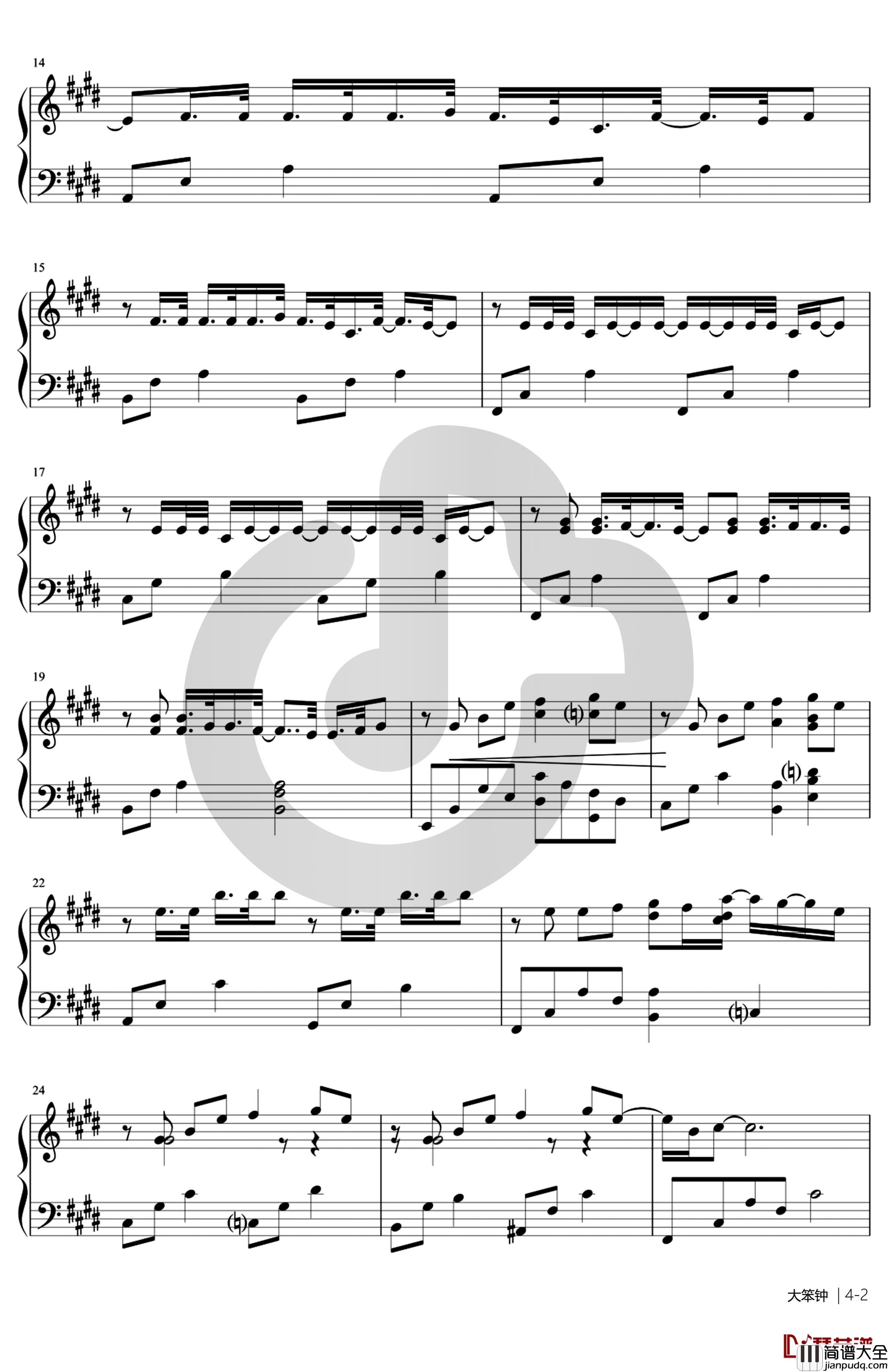 大笨钟钢琴谱__周杰伦__E调弹唱谱