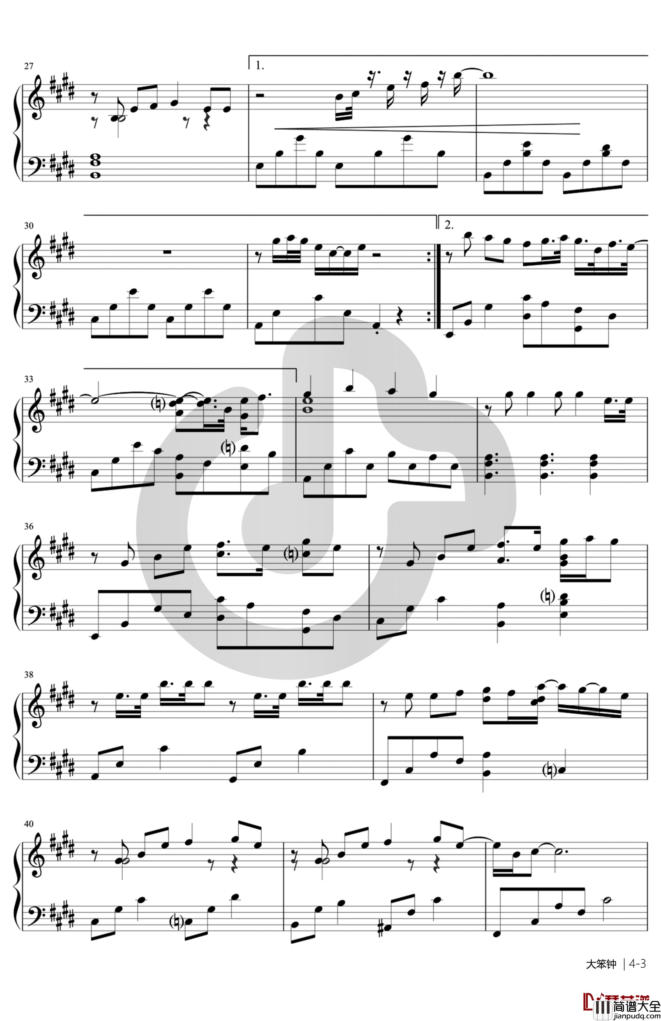 大笨钟钢琴谱__周杰伦__E调弹唱谱