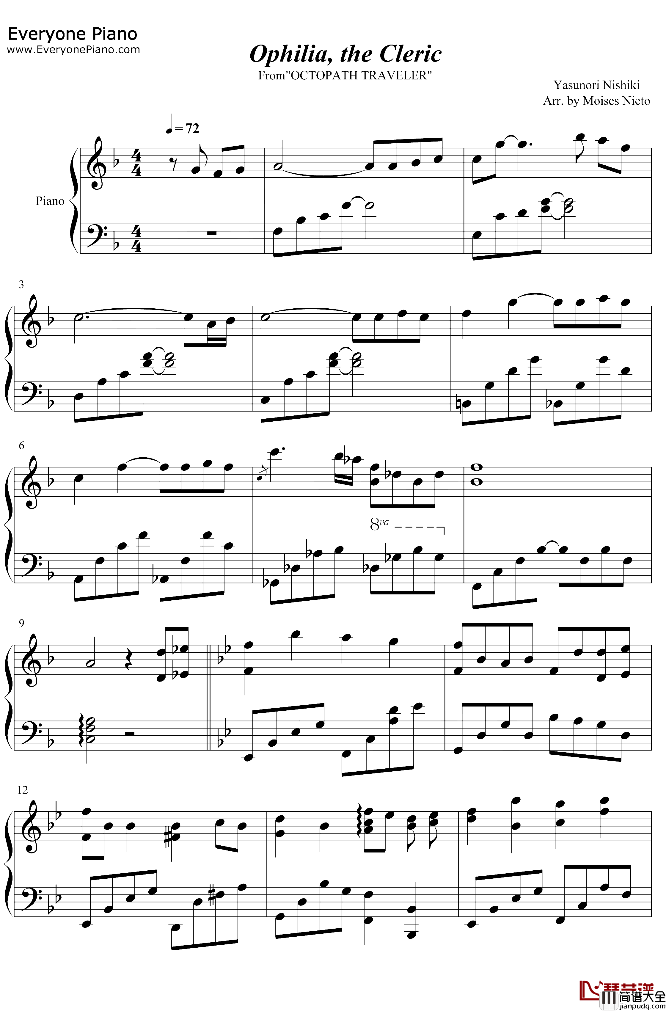 Ophilia_the_Cleric钢琴谱_西木康智_歧路旅人BGM