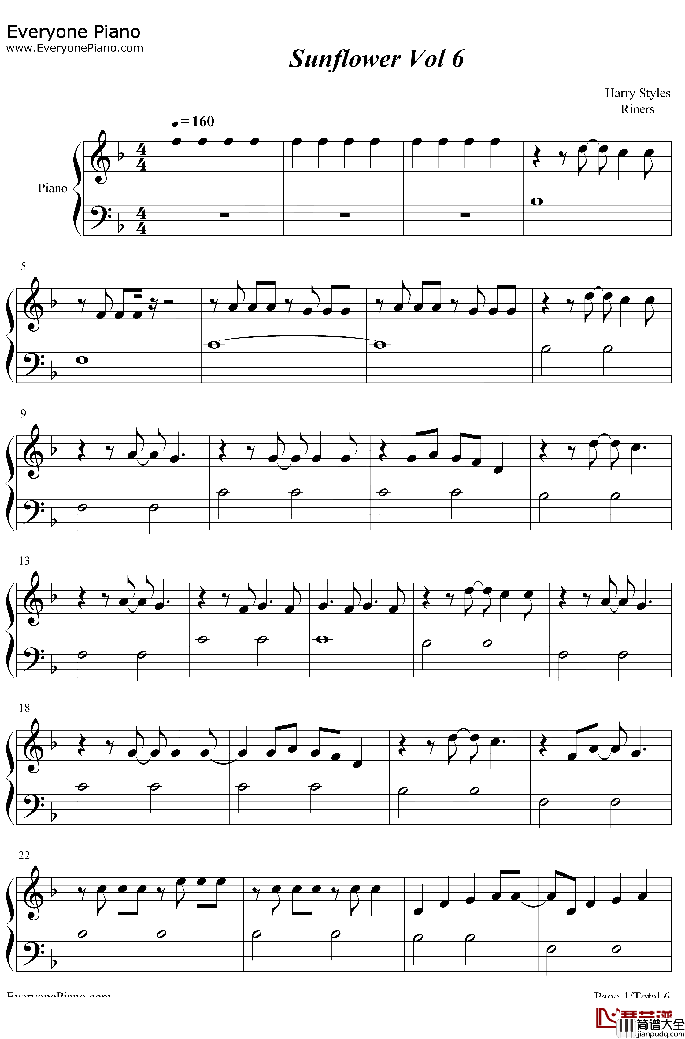 Sunflower_Vol6钢琴谱_HarryStyles