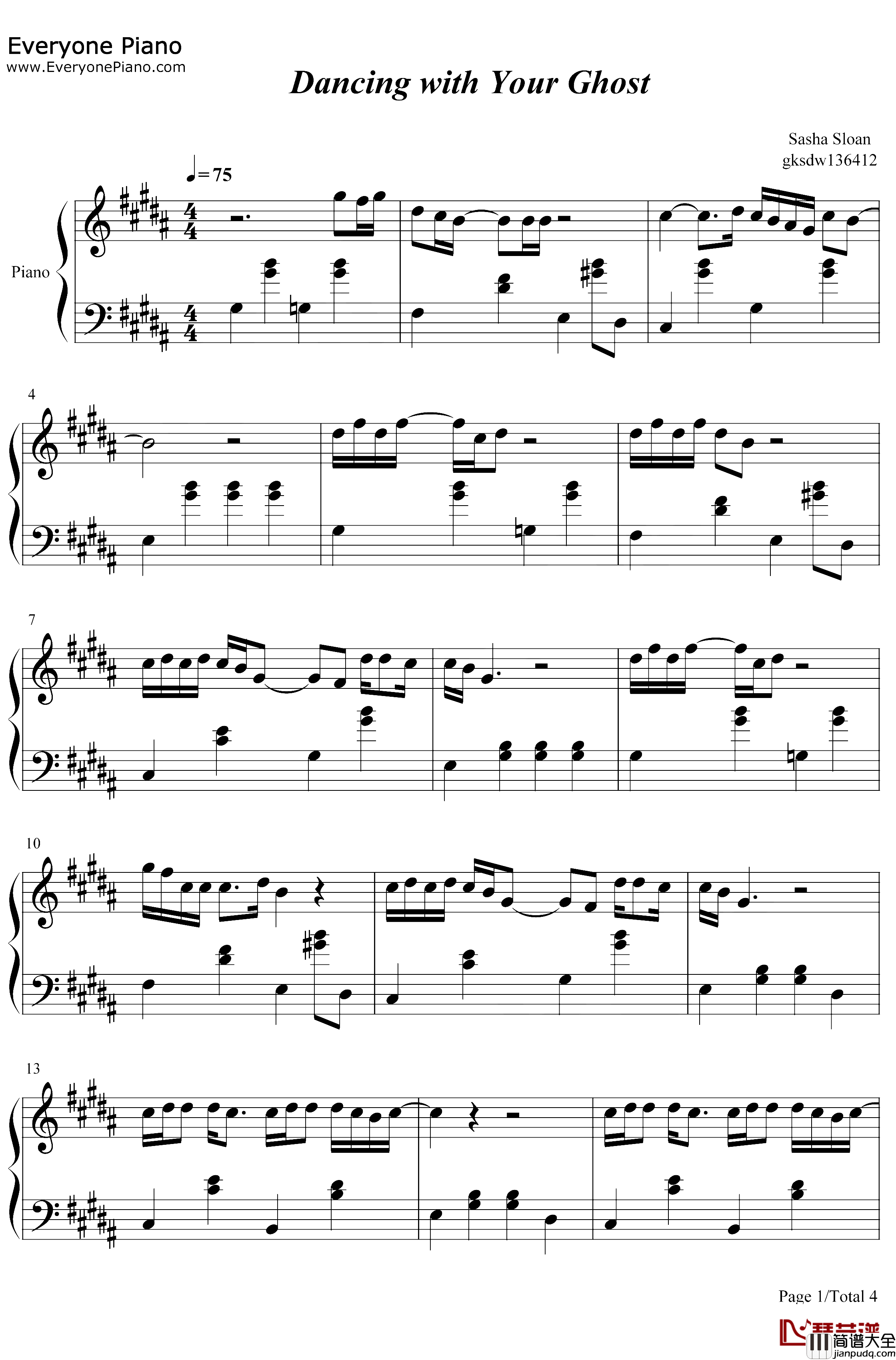 Dancing_with_Your_Ghost钢琴谱_Sasha_Sloan_纯粹又干净的女声超级好听_抖音热歌