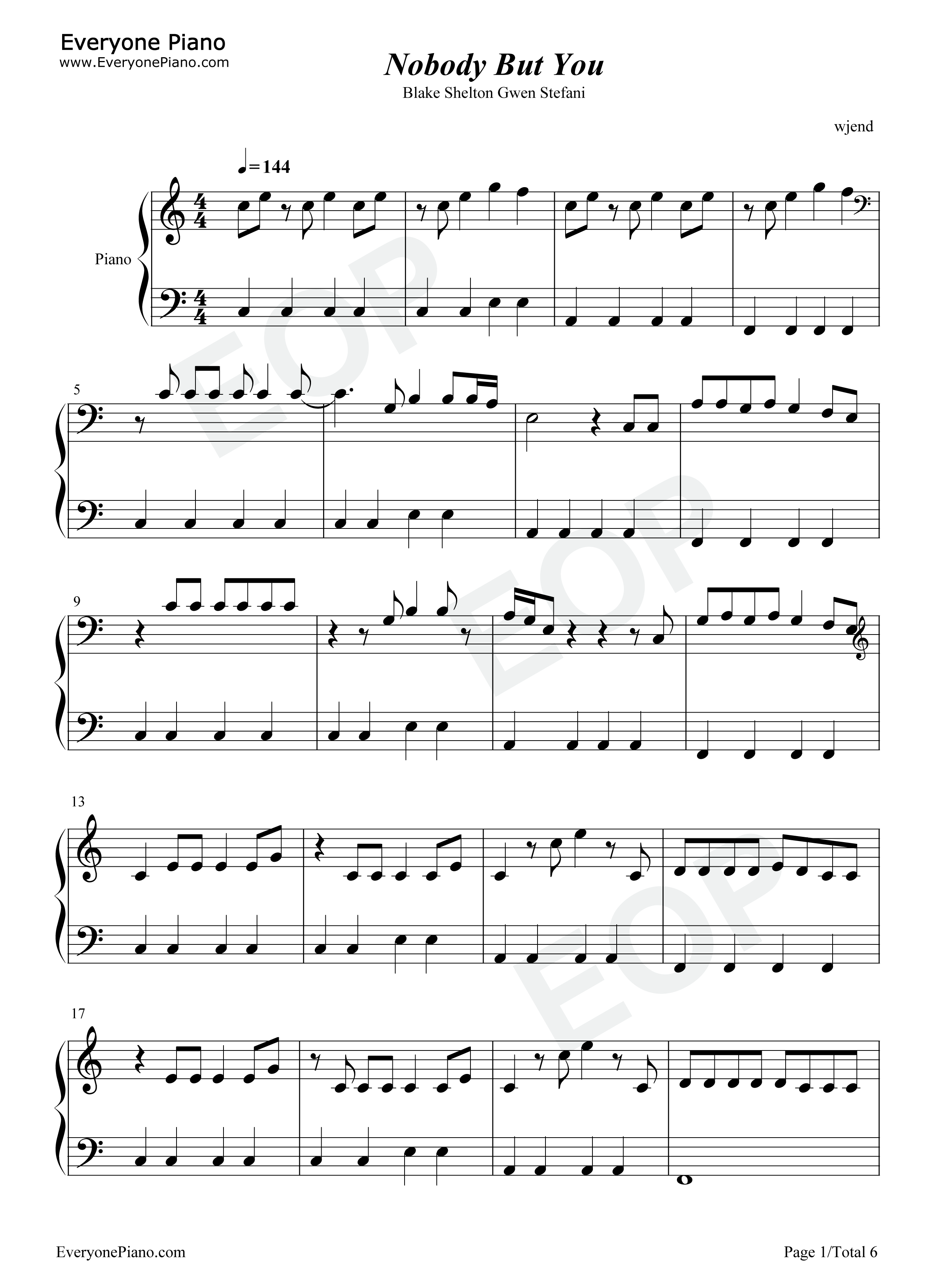 Nobody_but_You钢琴谱_Blake_Shelton_Gwen_Stefani_第62届格莱美颁奖典礼现场表演